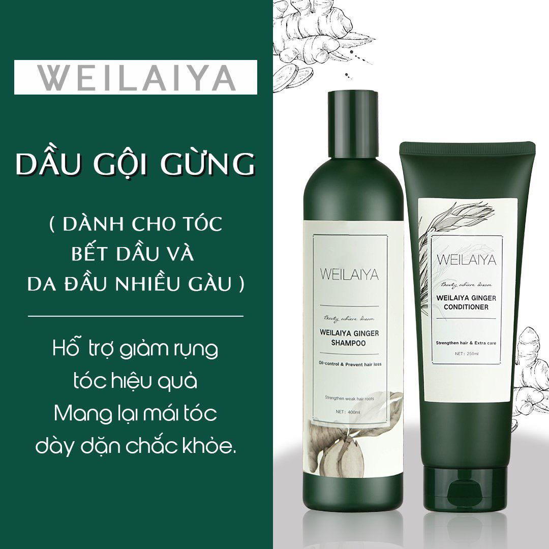 Combo 2 cặp dầu gội gừng giảm rụng tóc, kích thích mọc tóc Weilaiya