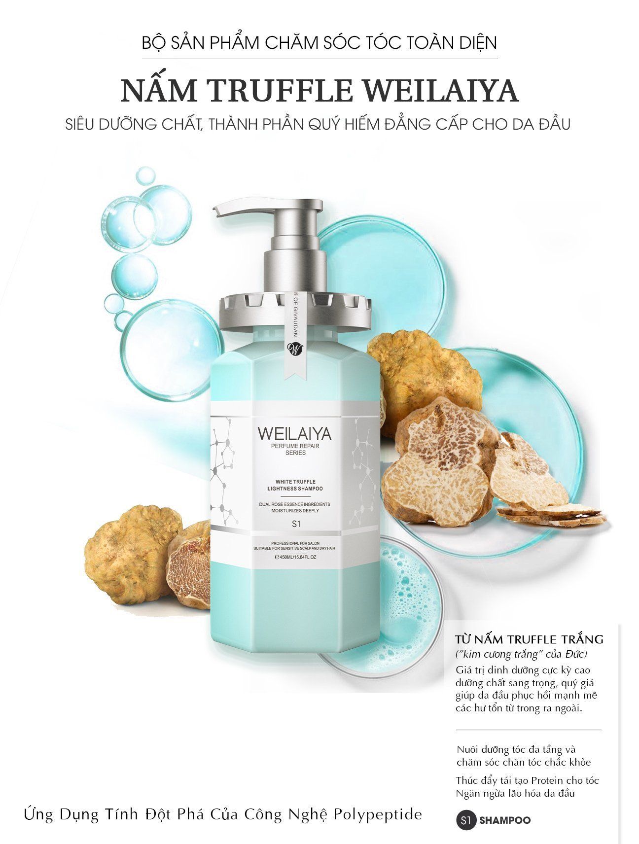 Dầu gội phục hồi đa tầng nấm truffle Weilaiya White Truffle Lightness Shampoo 450ml