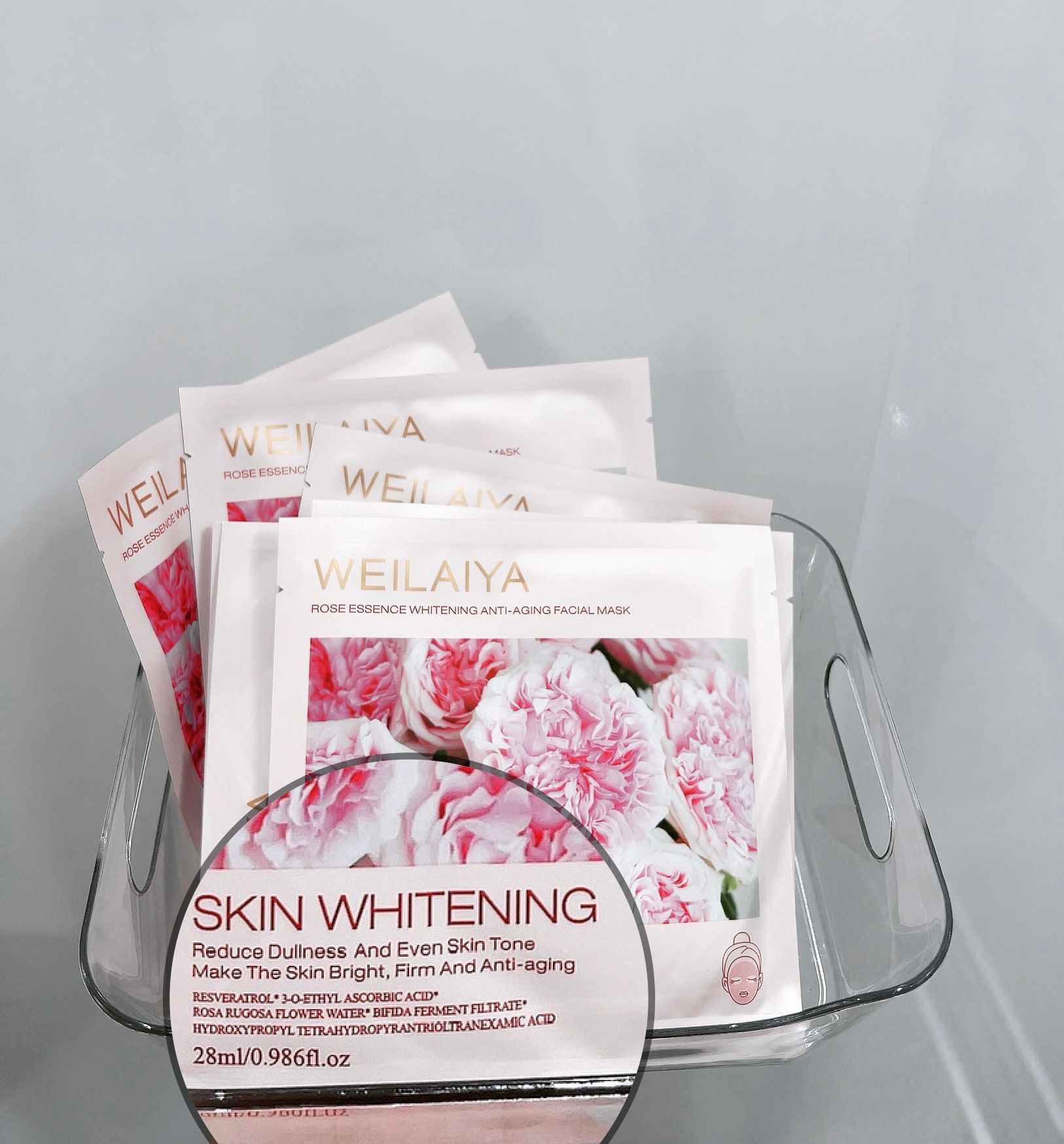  Mặt nạ trắng da hồng vạn cánh Weilaiya (Hộp 10 miếng) - Weilaiya Rose Essence Whitening Anti-aging Facial Mask 