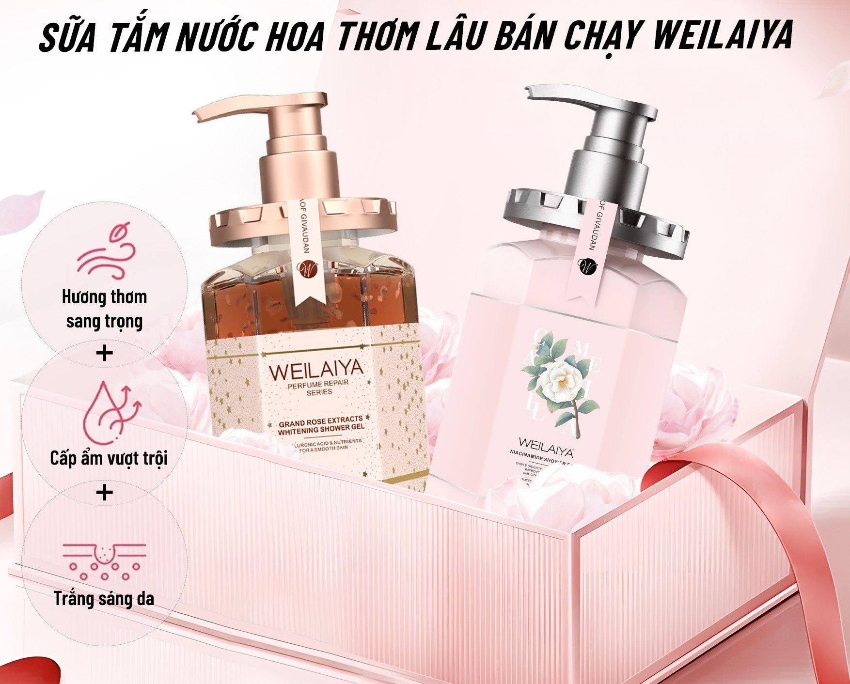 Combo 2 chai sữa tắm trắng da Weilaiya