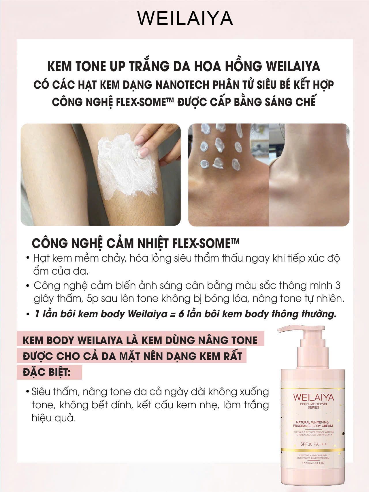 Kem body nâng tone hoa hồng Weilaiya 200ml