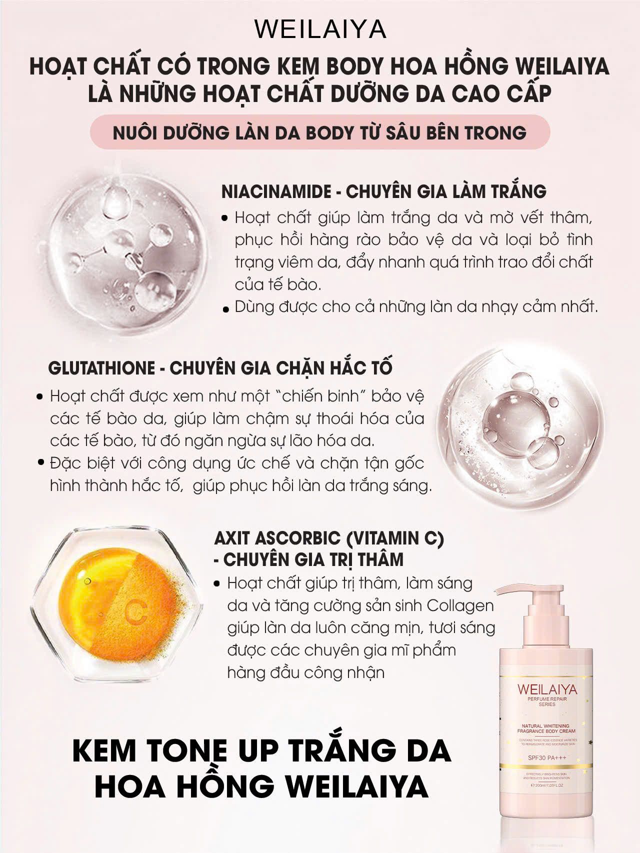Kem body nâng tone hoa hồng Weilaiya 200ml