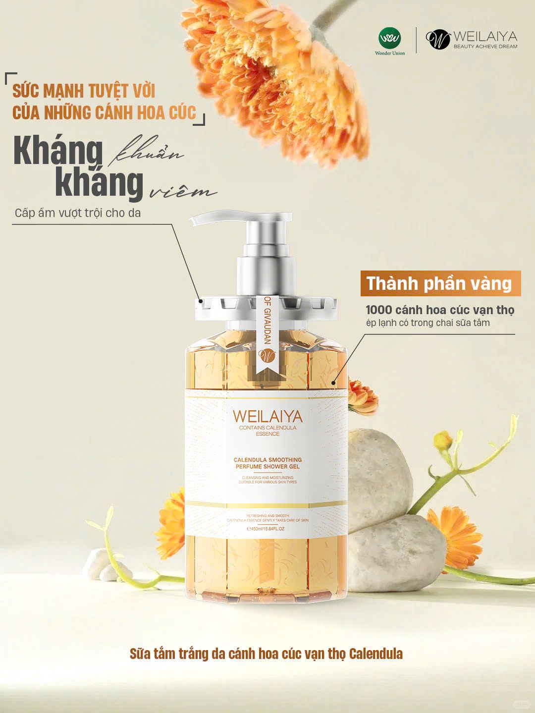 Sữa tắm trắng da cánh hoa cúc vạn thọ 450ml