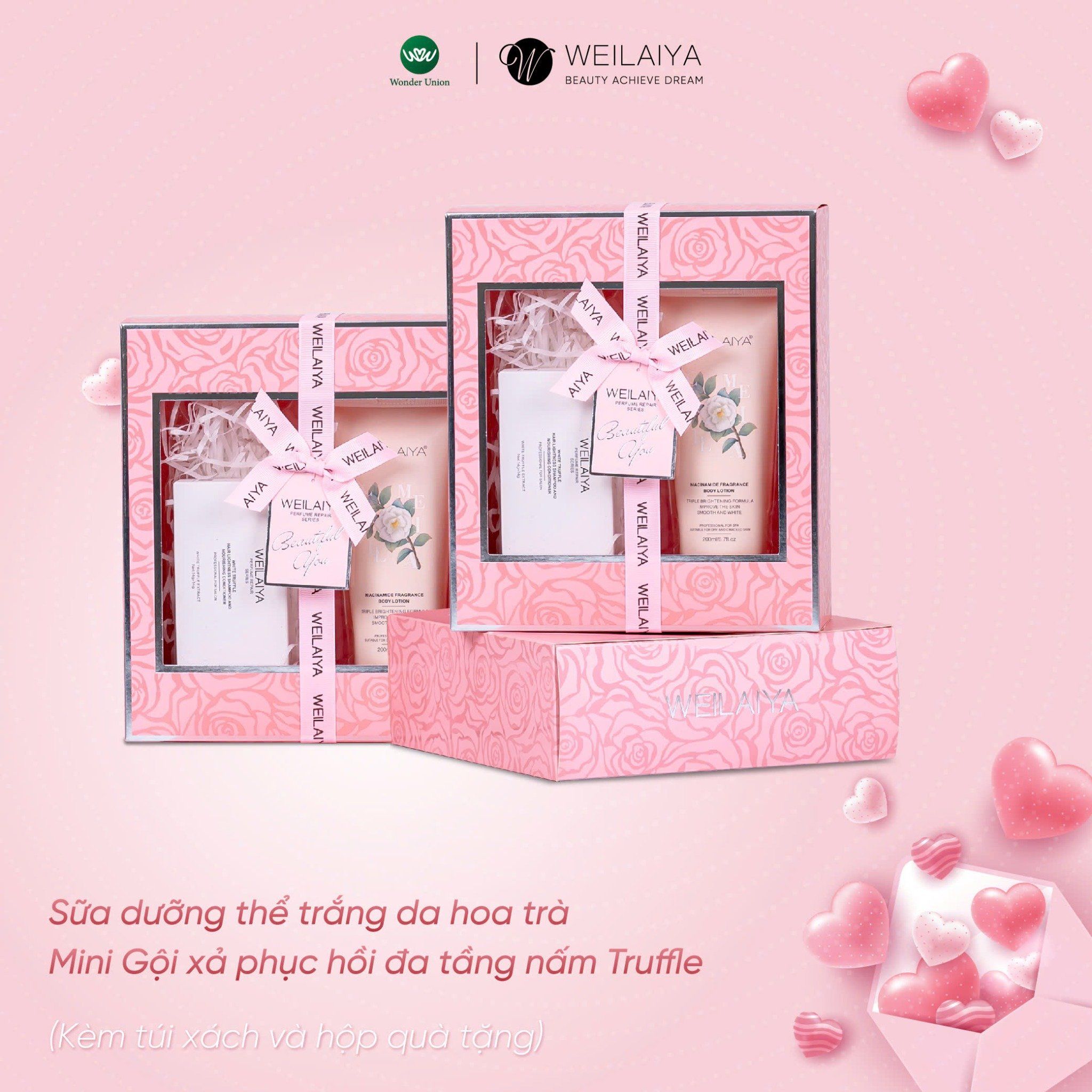 Hộp quà PINK ROSE 1 sữa dưỡng thể + 1 mini phục hồi