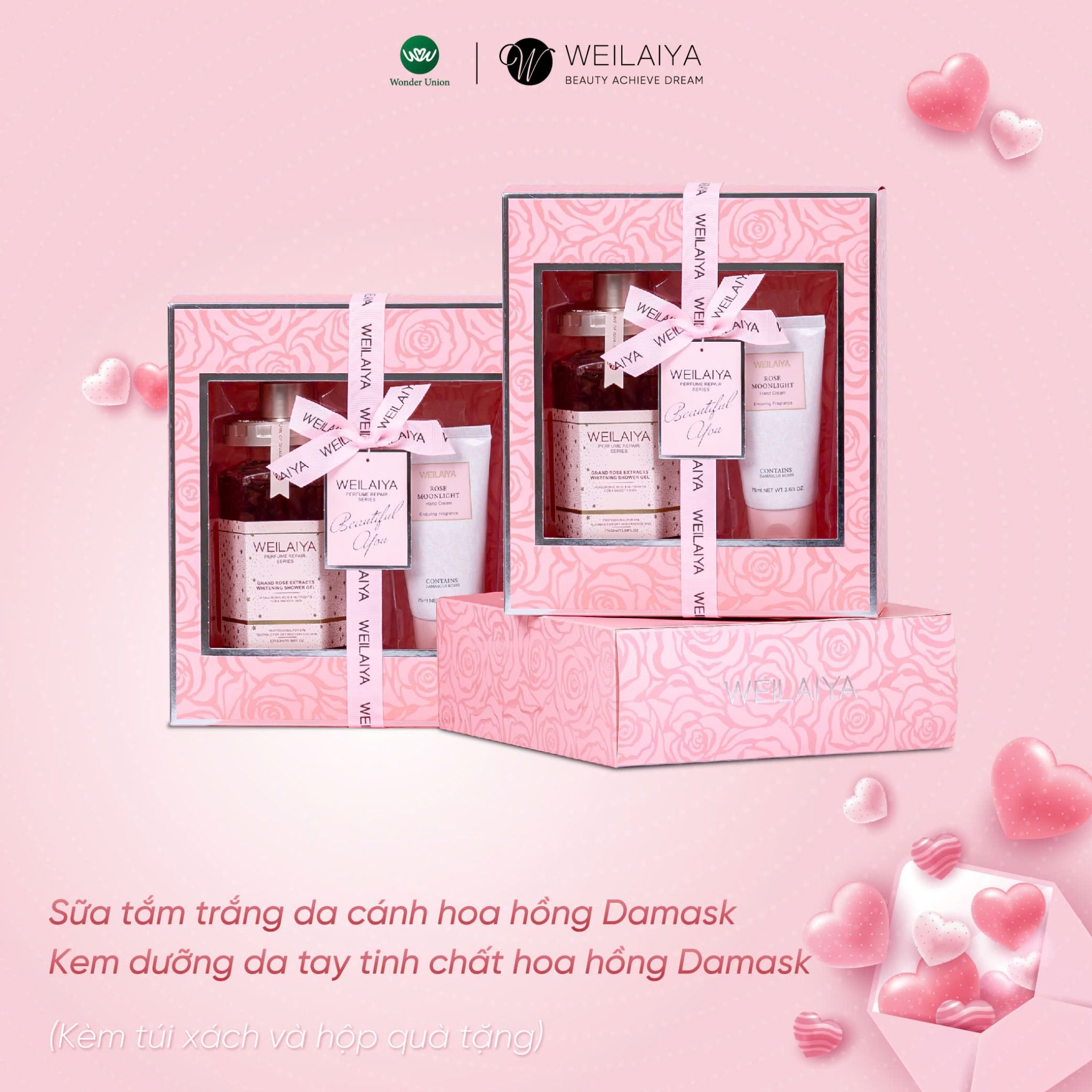 Hộp quà PINK ROSE 1 sữa tắm hoa hồng + Kem tay