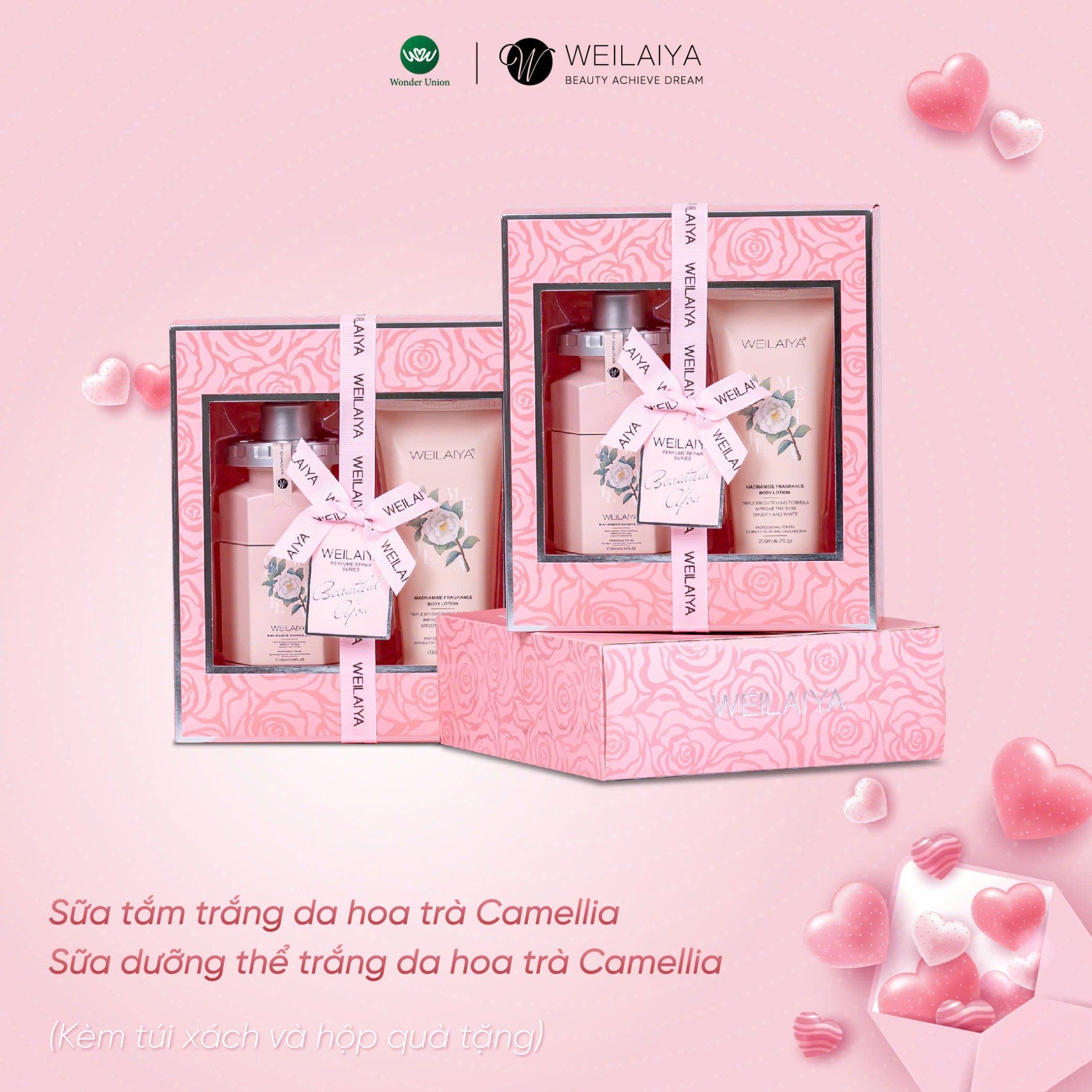 Hộp quà PINK ROSE 1 sữa tắm hoa trà Camellia + Body lotion