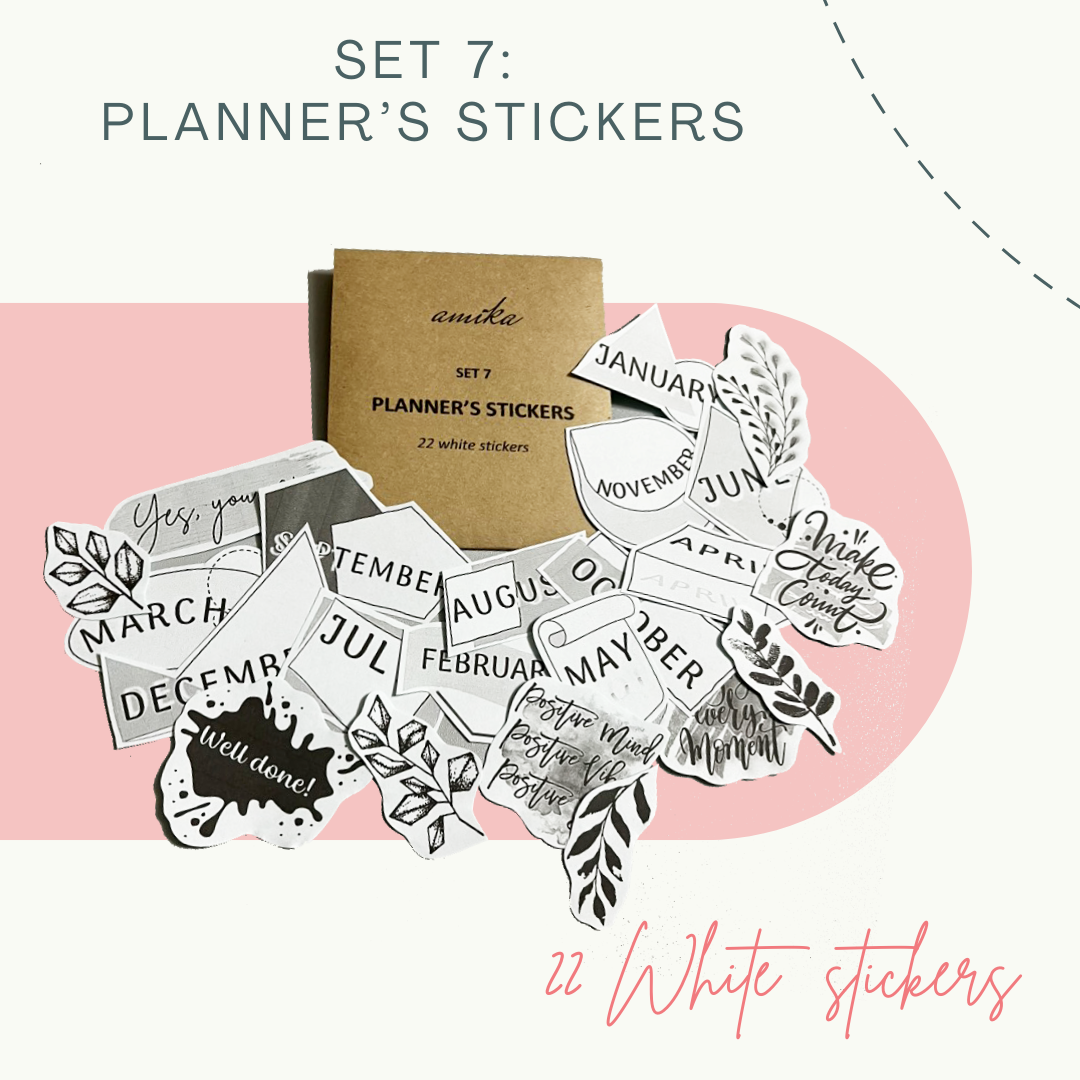 SET 7: PLANNER'S STICKERS - 22 stickers họa tiết trang trí sổ tay, planner, bullet journal,... (Tên tháng, quote, cành lá)