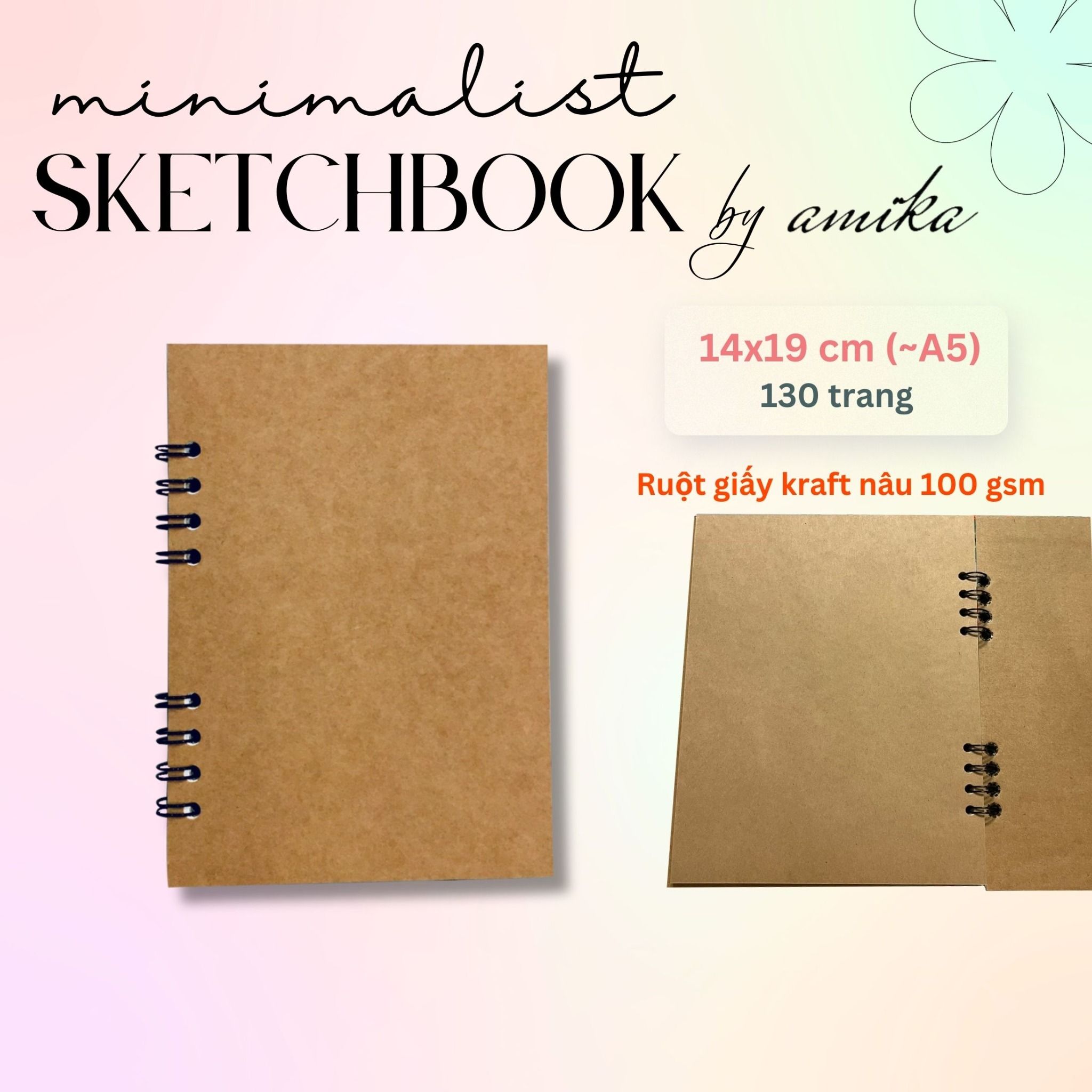 Sổ lò xo Sketchbook - ruột giấy kraft - Bìa trơn