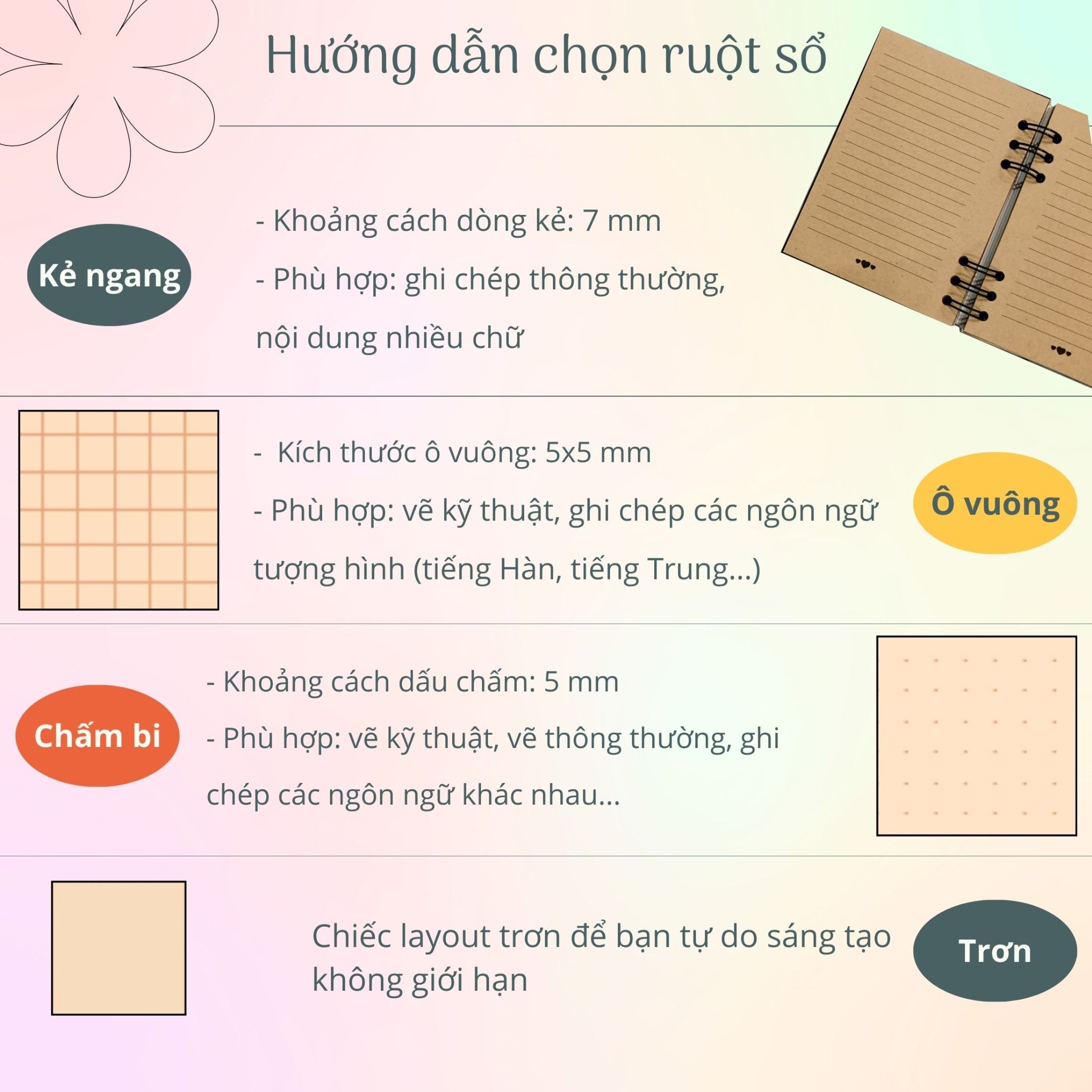 Sổ lò xo Sketchbook - ruột giấy kraft - Bìa trơn