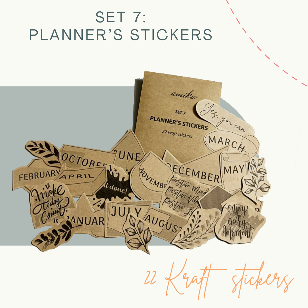 SET 7: PLANNER'S STICKERS - 22 stickers họa tiết trang trí sổ tay, planner, bullet journal,... (Tên tháng, quote, cành lá)