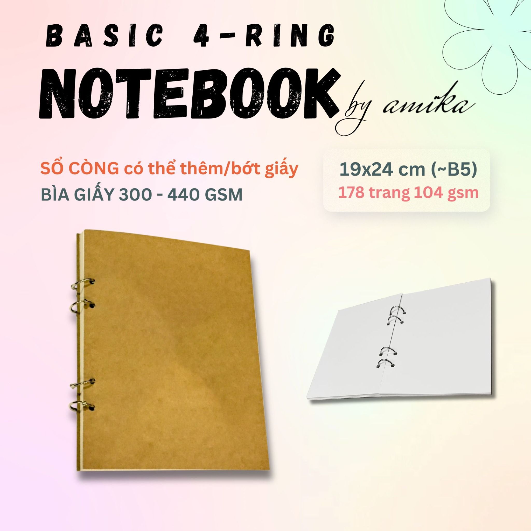 Sổ còng 19x24 cm (xấp xỉ B5) - Bìa trơn