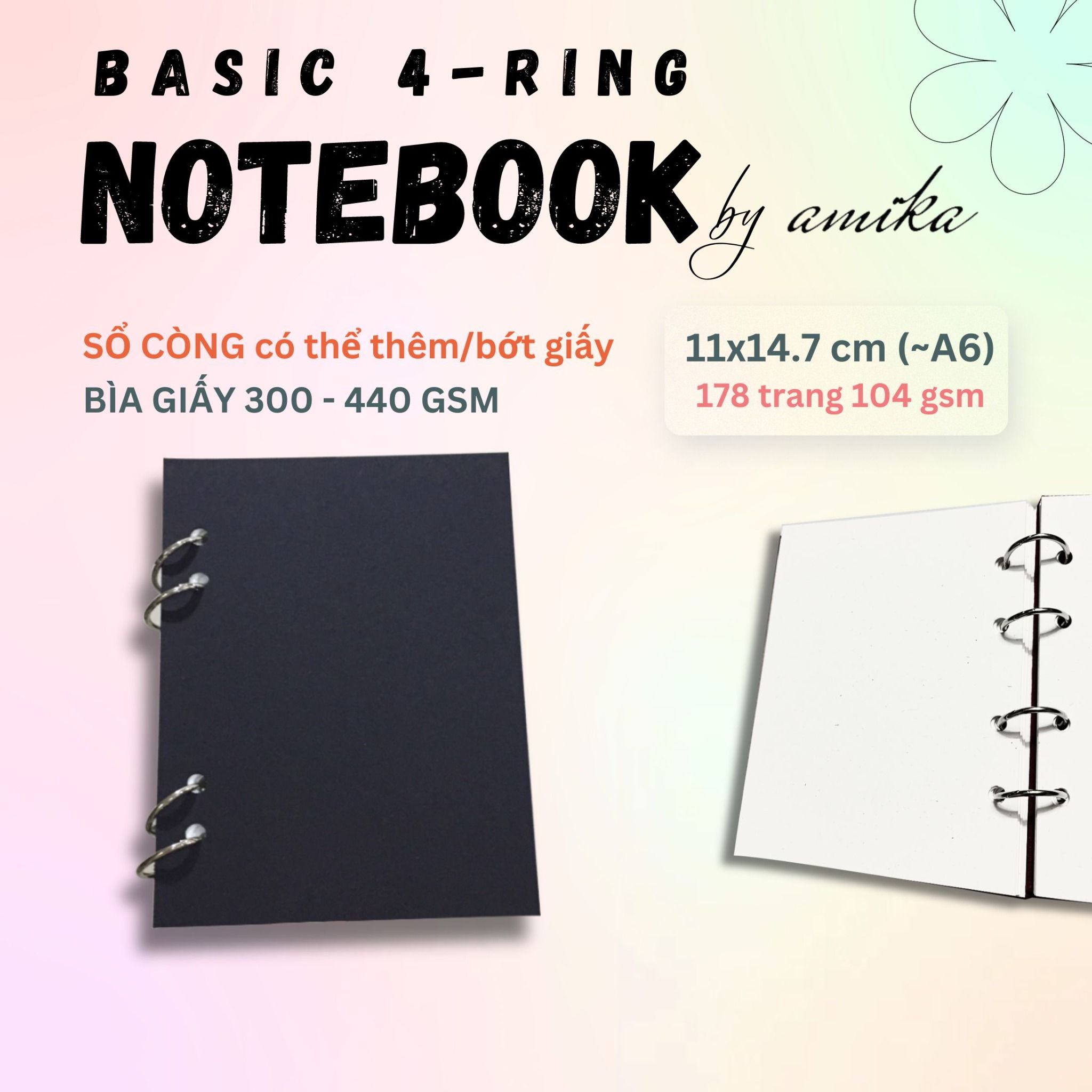 Sổ còng 11x14,7 cm (xấp xỉ A6) - Bìa trơn
