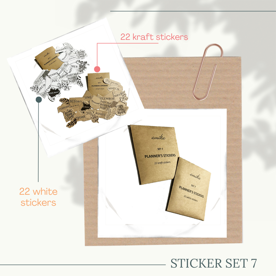 SET 7: PLANNER'S STICKERS - 22 stickers họa tiết trang trí sổ tay, planner, bullet journal,... (Tên tháng, quote, cành lá)