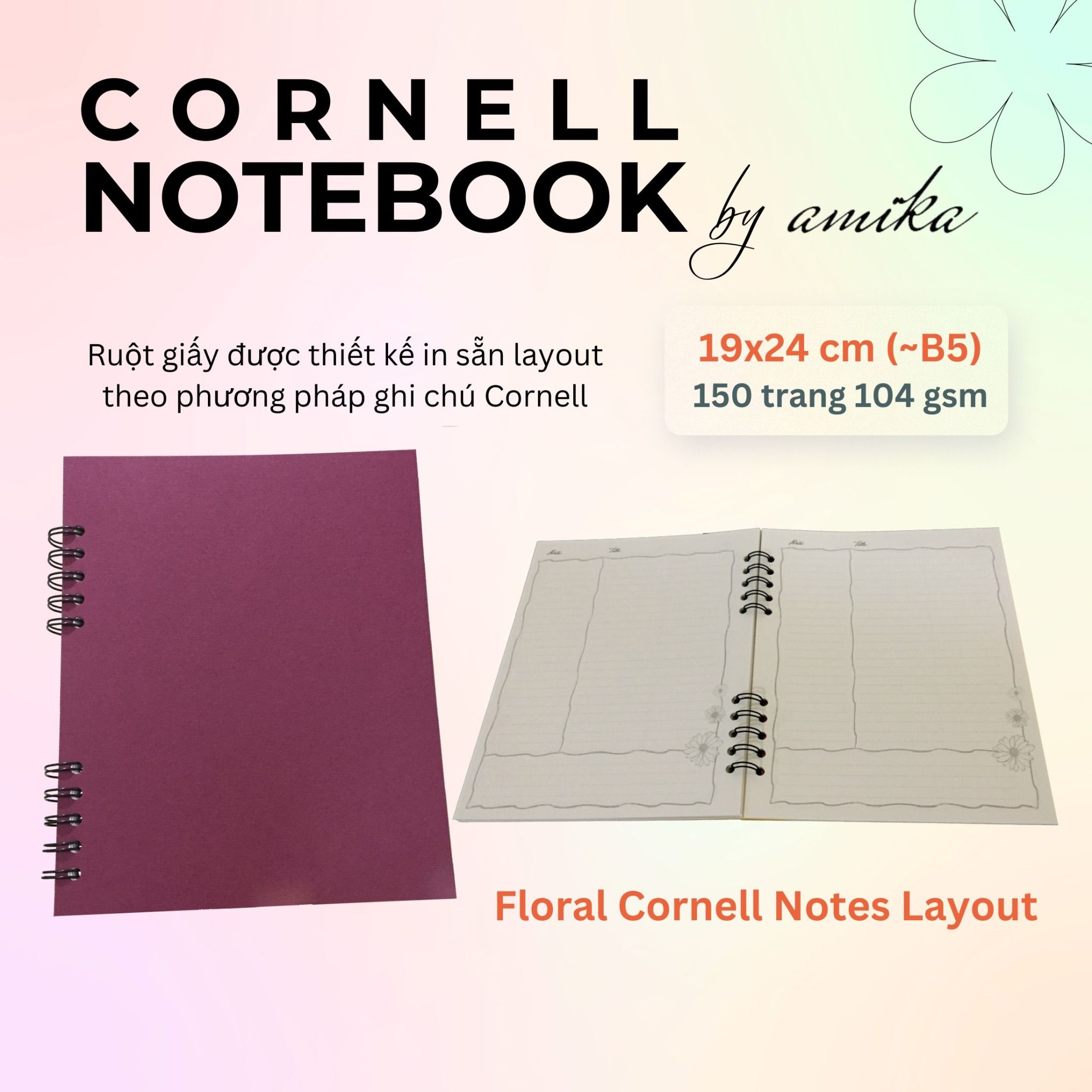 Sổ lò xo Floral Cornell 19x24 cm (xấp xỉ B5)