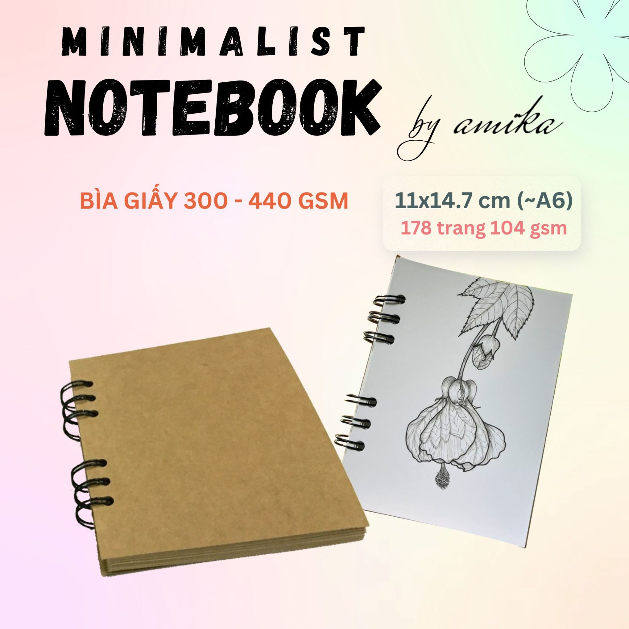 Sổ lò xo 11x14,7 cm (xấp xỉ A6) - Bìa trơn