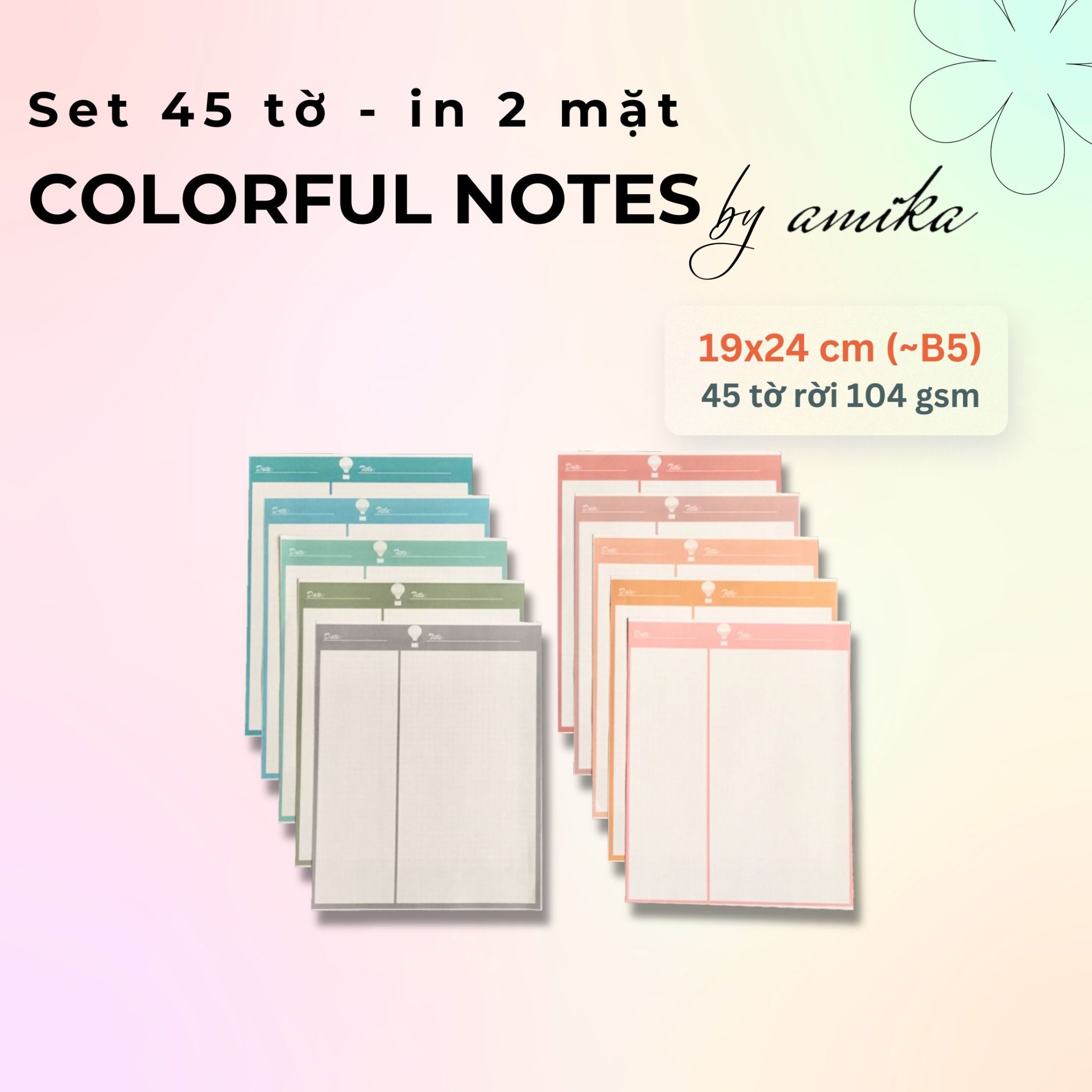 45 tờ giấy ghi chú họa tiết khinh khí cầu - Cute Hot Air Balloon Notes 19x24 cm (xấp xỉ B5) - Loại 2