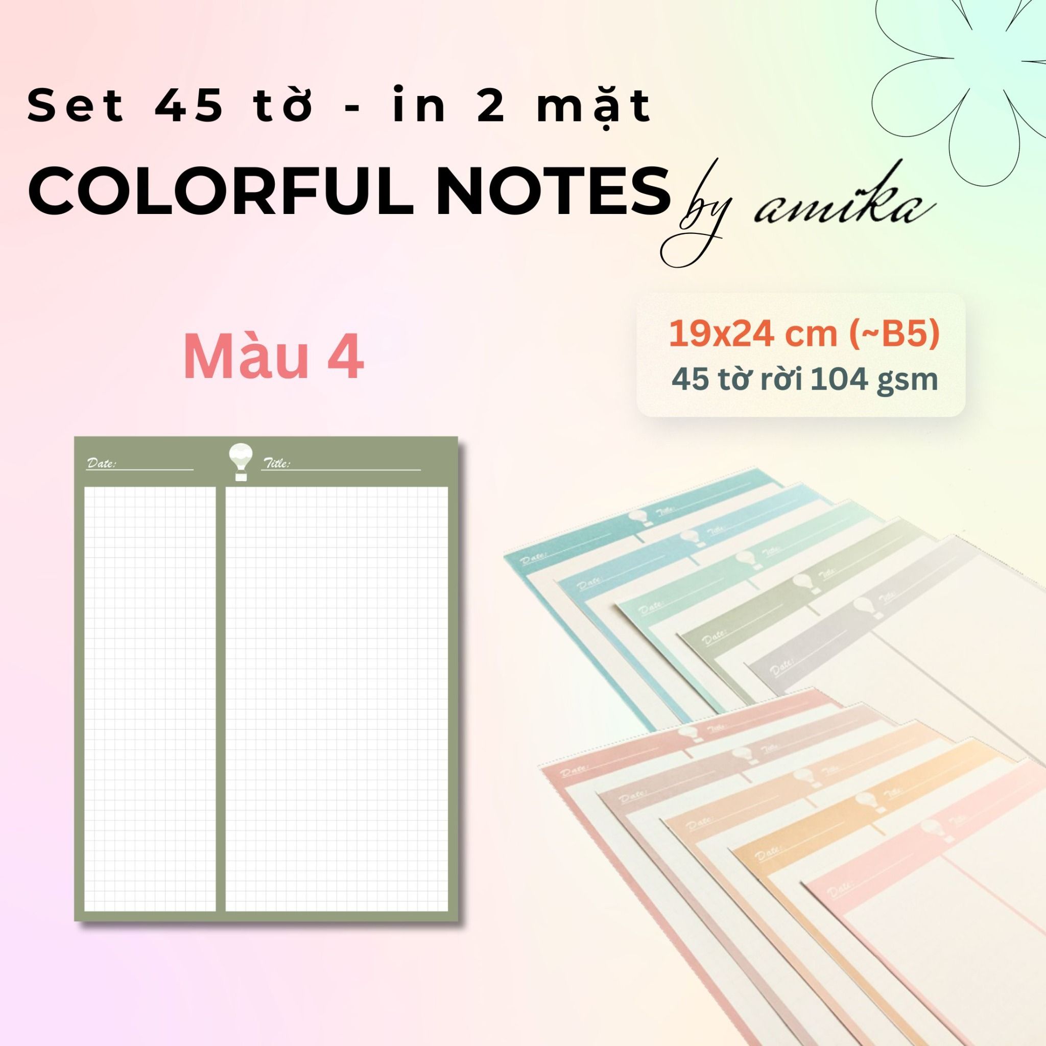45 tờ giấy ghi chú họa tiết khinh khí cầu - Cute Hot Air Balloon Notes 19x24 cm (xấp xỉ B5) - Loại 2