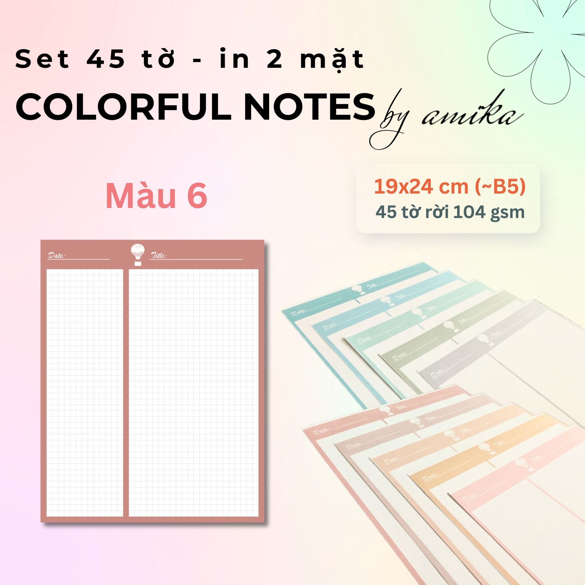 45 tờ giấy ghi chú họa tiết khinh khí cầu - Cute Hot Air Balloon Notes 19x24 cm (xấp xỉ B5) - Loại 2
