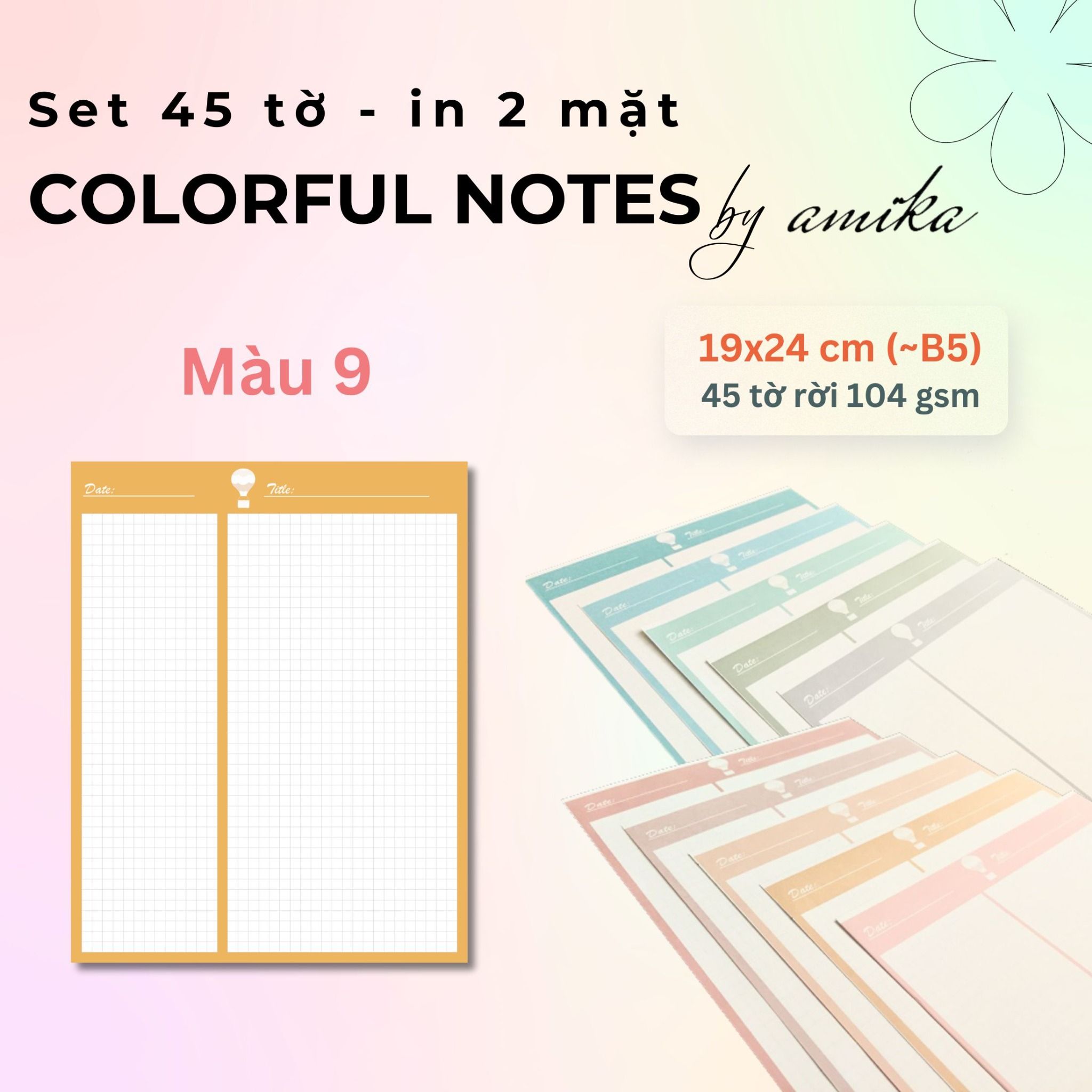 45 tờ giấy ghi chú họa tiết khinh khí cầu - Cute Hot Air Balloon Notes 19x24 cm (xấp xỉ B5) - Loại 2