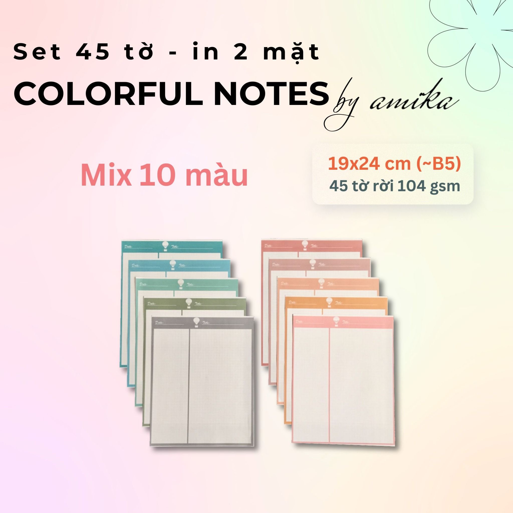 45 tờ giấy ghi chú họa tiết khinh khí cầu - Cute Hot Air Balloon Notes 19x24 cm (xấp xỉ B5) - Loại 2