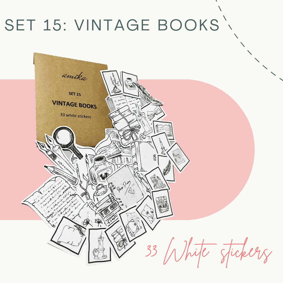 SET 15: VINTAGE BOOKS - 33 stickers họa tiết theo phong cách cổ điển
