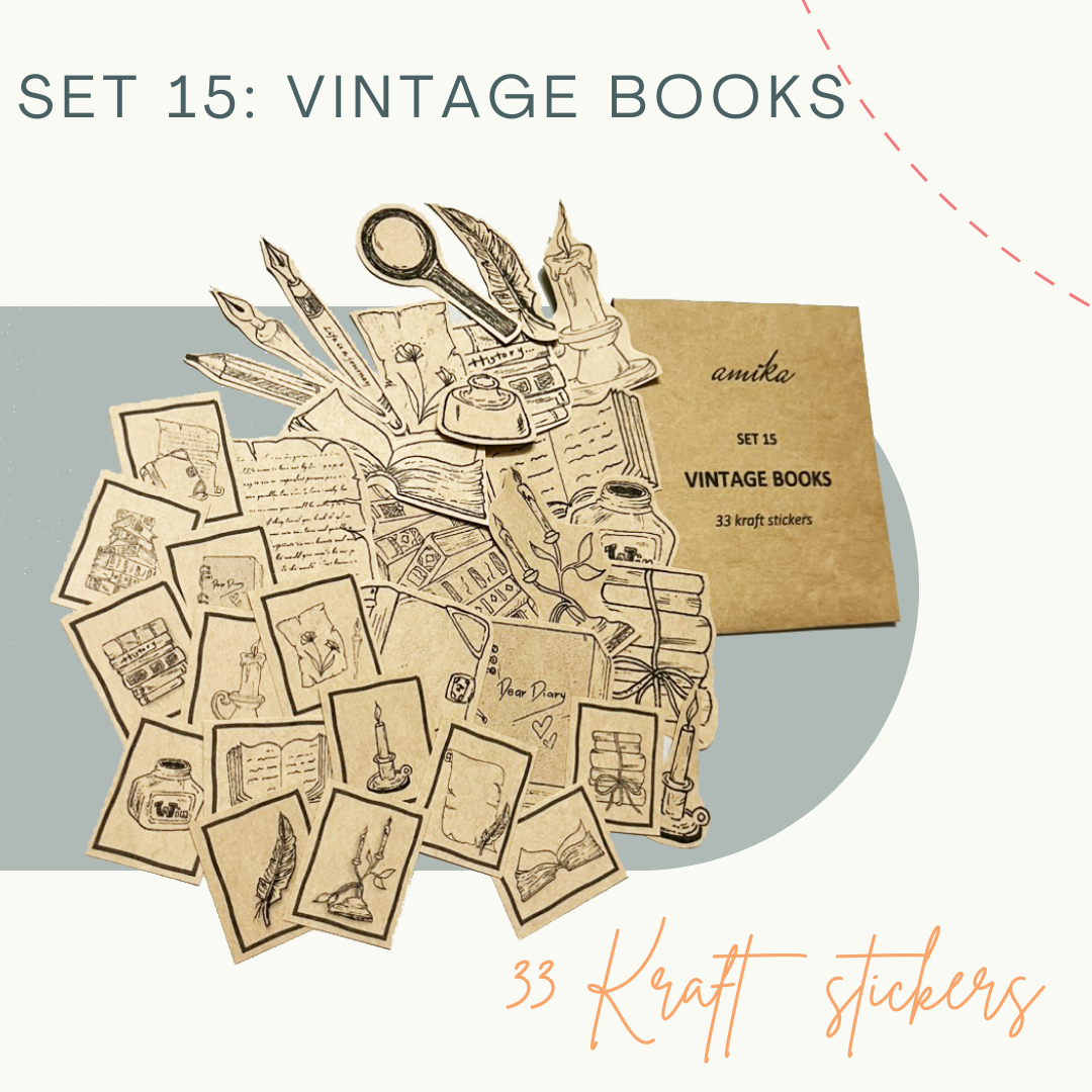 SET 15: VINTAGE BOOKS - 33 stickers họa tiết theo phong cách cổ điển