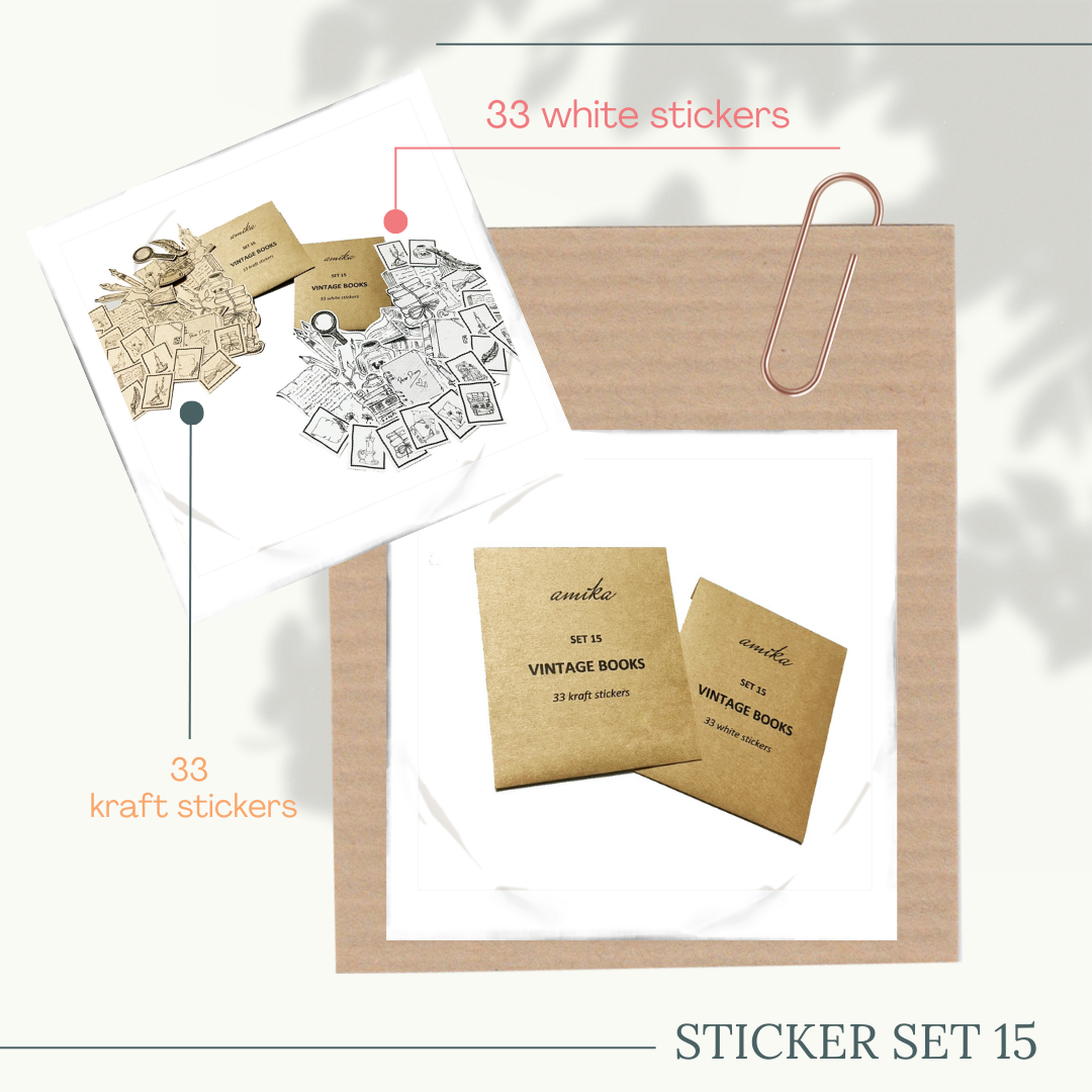 SET 15: VINTAGE BOOKS - 33 stickers họa tiết theo phong cách cổ điển