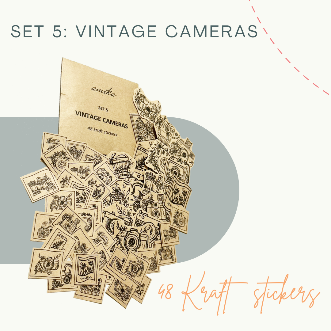 SET 5: VINTAGE CAMERA - 48 stickers họa tiết máy ảnh