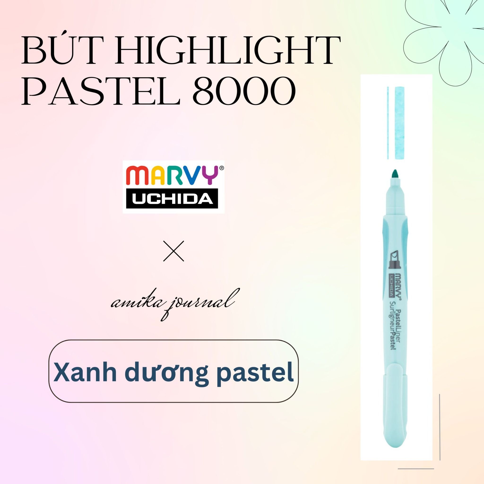 Bút dạ quang MARVY 8000 màu pastel trang trí sổ tay, bullet journal, lưu bút, ghi chép thông dụng
