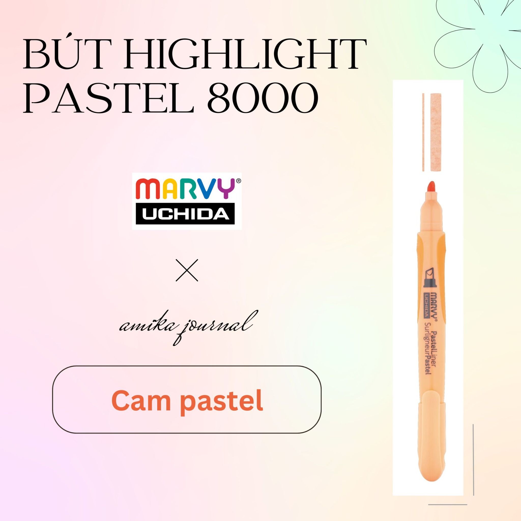 Bút dạ quang MARVY 8000 màu pastel trang trí sổ tay, bullet journal, lưu bút, ghi chép thông dụng