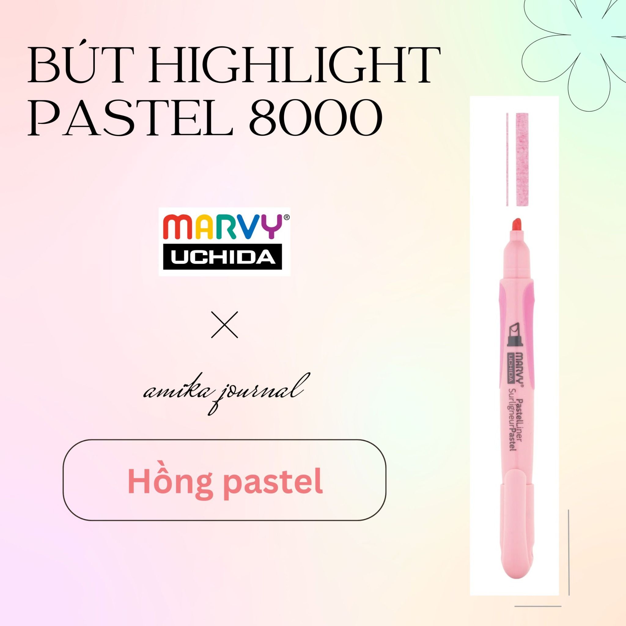 Bút dạ quang MARVY 8000 màu pastel trang trí sổ tay, bullet journal, lưu bút, ghi chép thông dụng