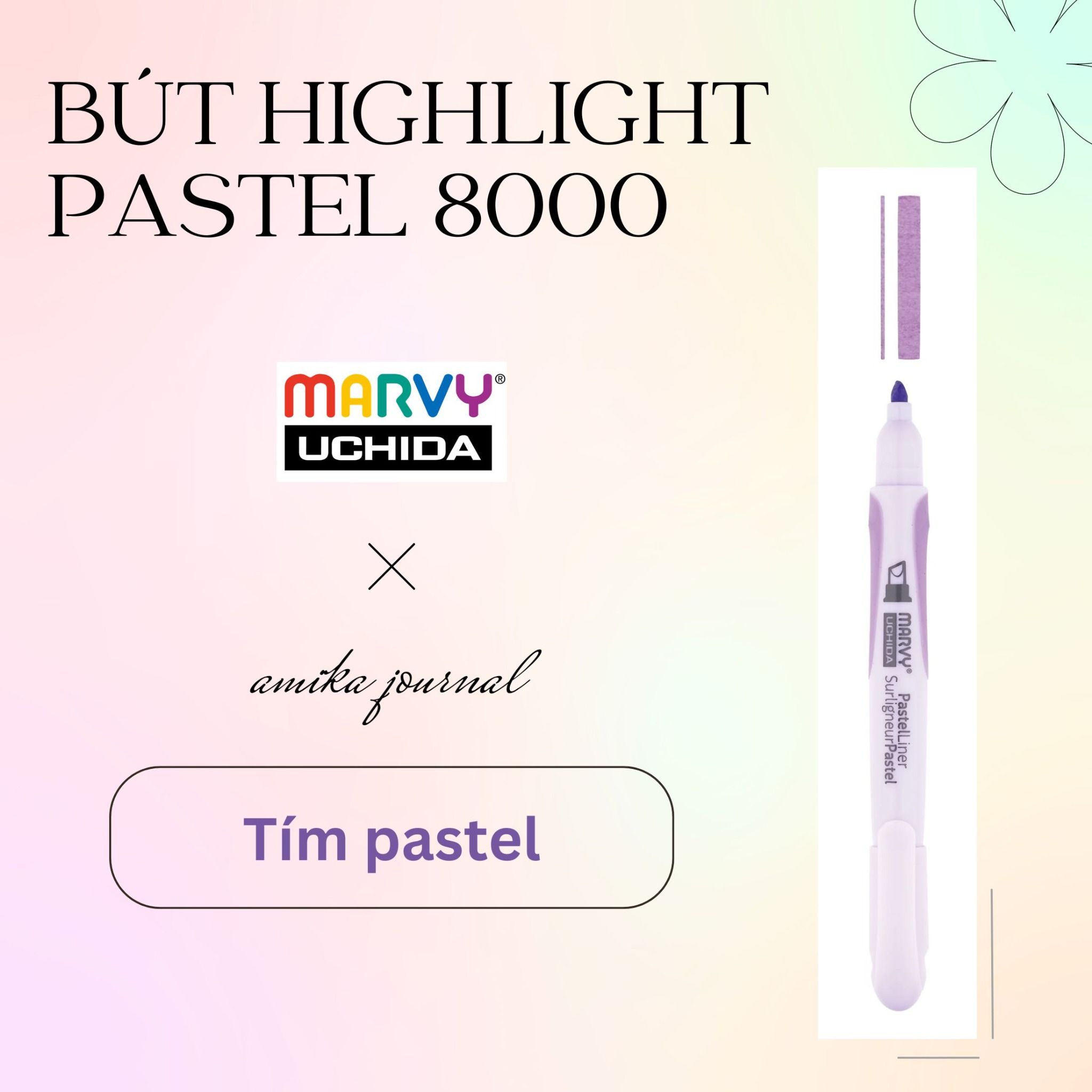 Bút dạ quang MARVY 8000 màu pastel trang trí sổ tay, bullet journal, lưu bút, ghi chép thông dụng