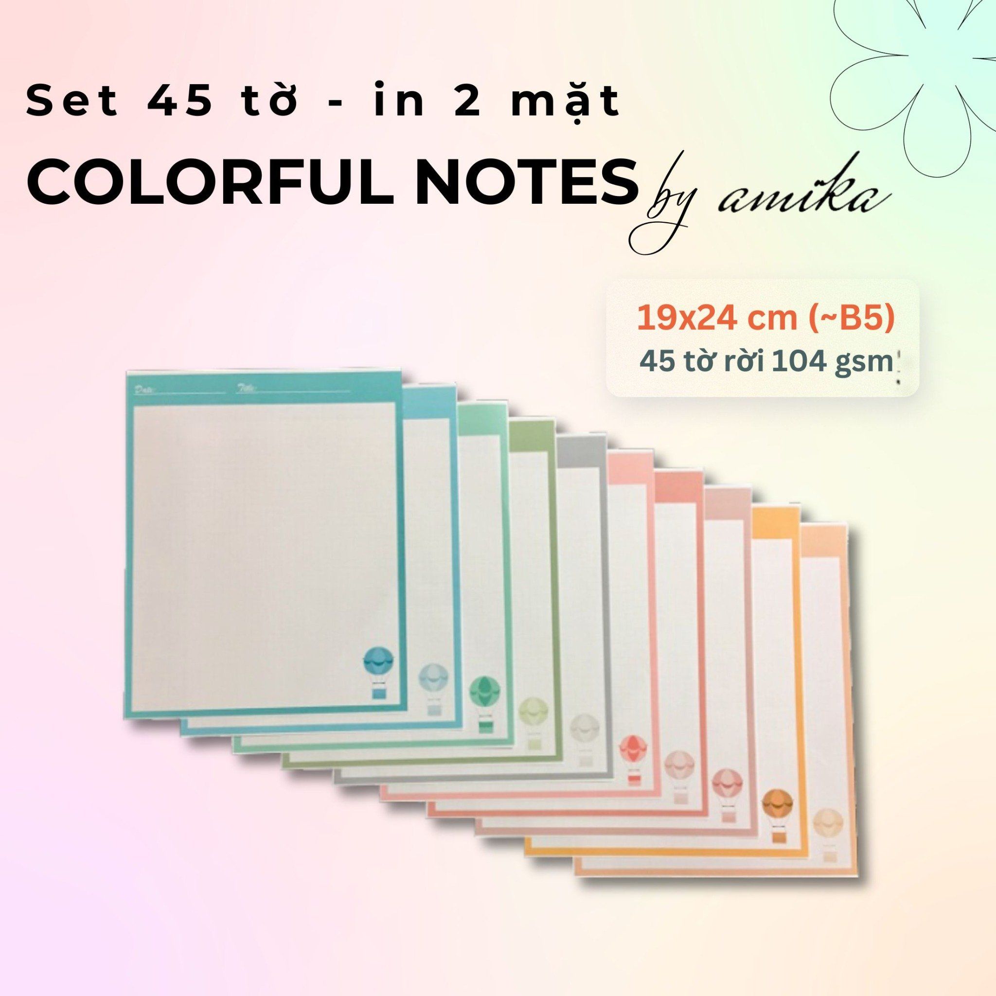 45 tờ giấy ghi chú họa tiết khinh khí cầu - Cute Hot Air Balloon Notes 19x24 cm (xấp xỉ B5) - Loại 1