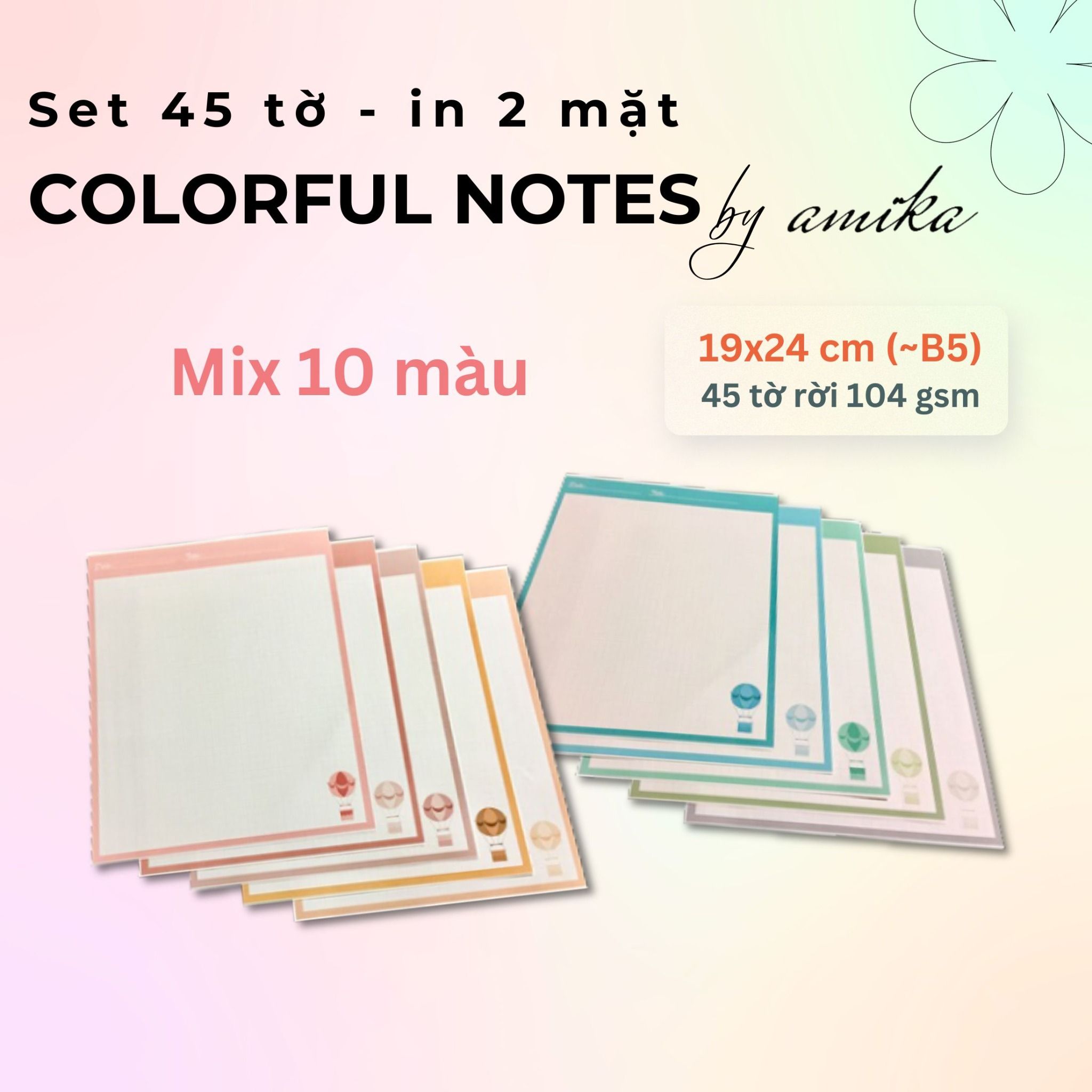 45 tờ giấy ghi chú họa tiết khinh khí cầu - Cute Hot Air Balloon Notes 19x24 cm (xấp xỉ B5) - Loại 1
