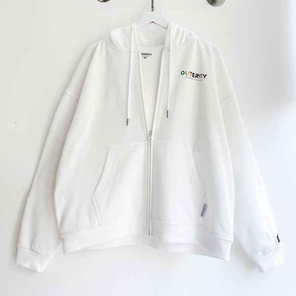 Hoodie Zip Rainbow - White