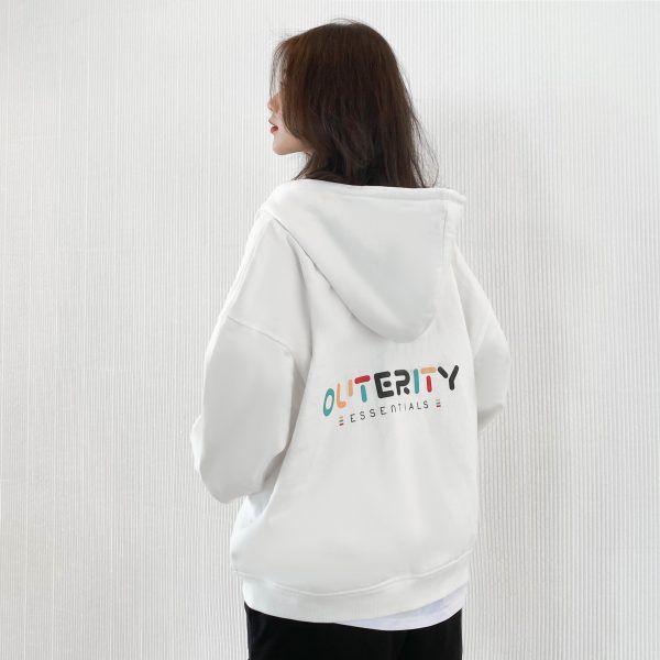 Hoodie Zip Rainbow - White