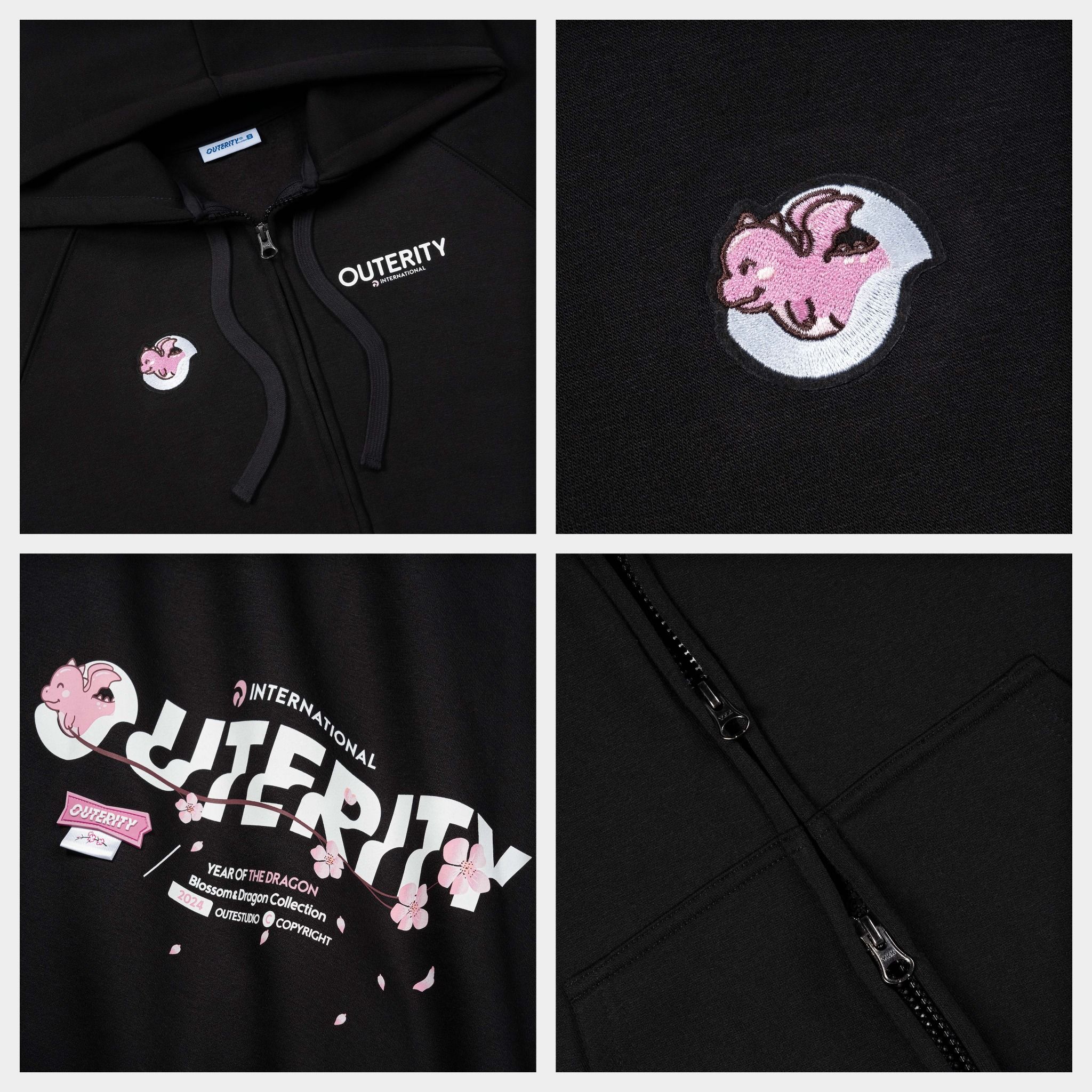 Outerity Dragon Hoodie Double Zip / Black