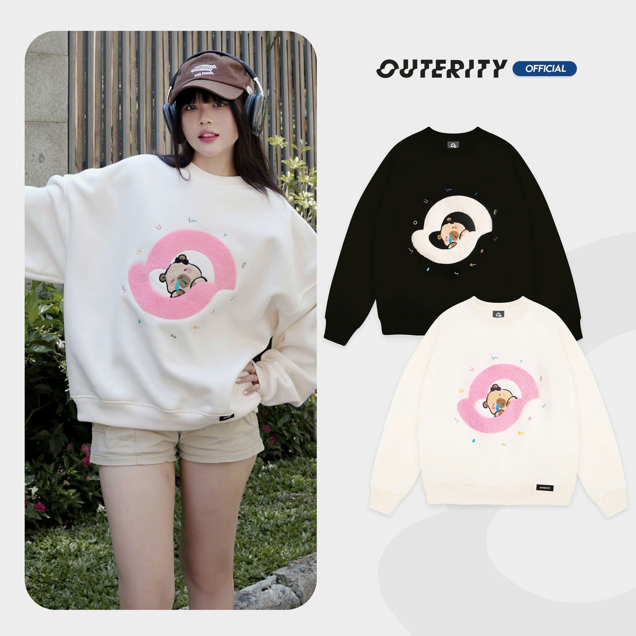 Áo Sweater Outerity Capybara Thêu Xù Nỉ Bông