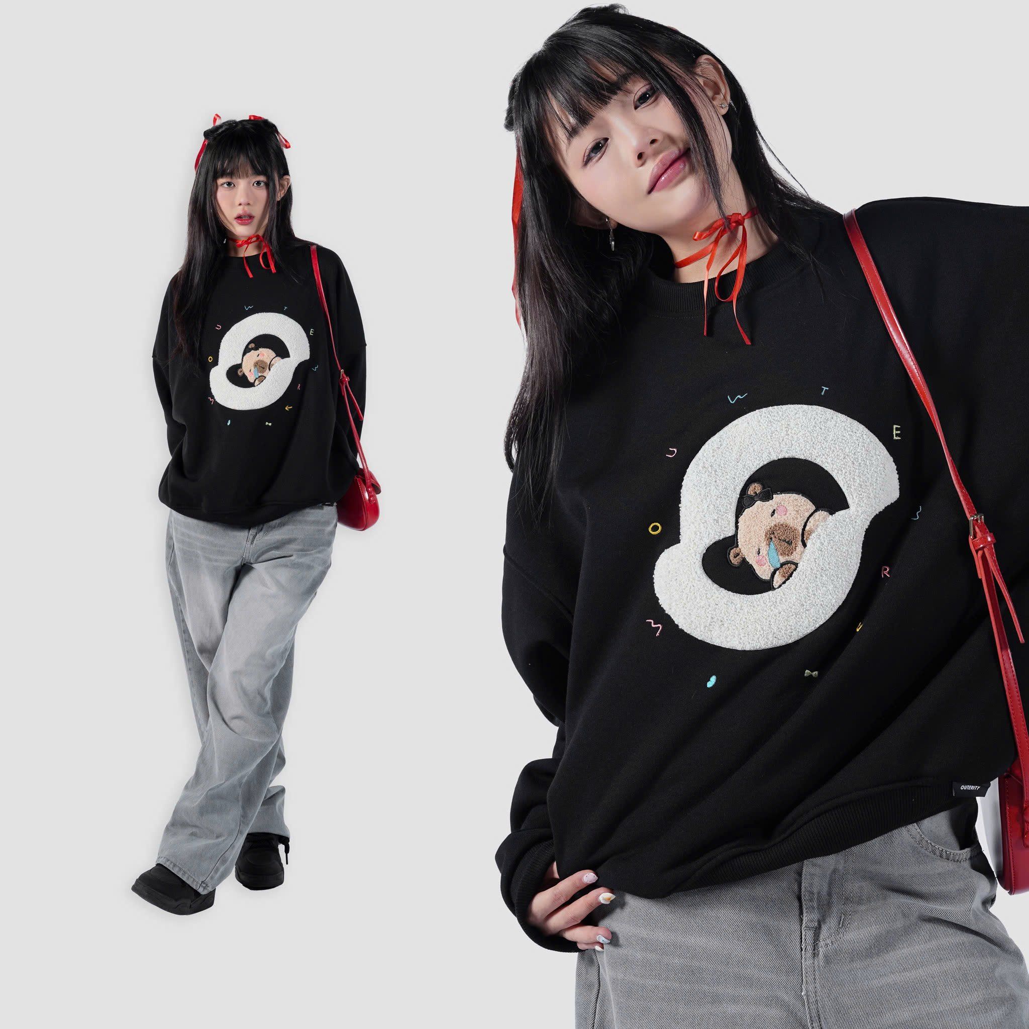 Áo Sweater Outerity Capybara Thêu Xù Nỉ Bông