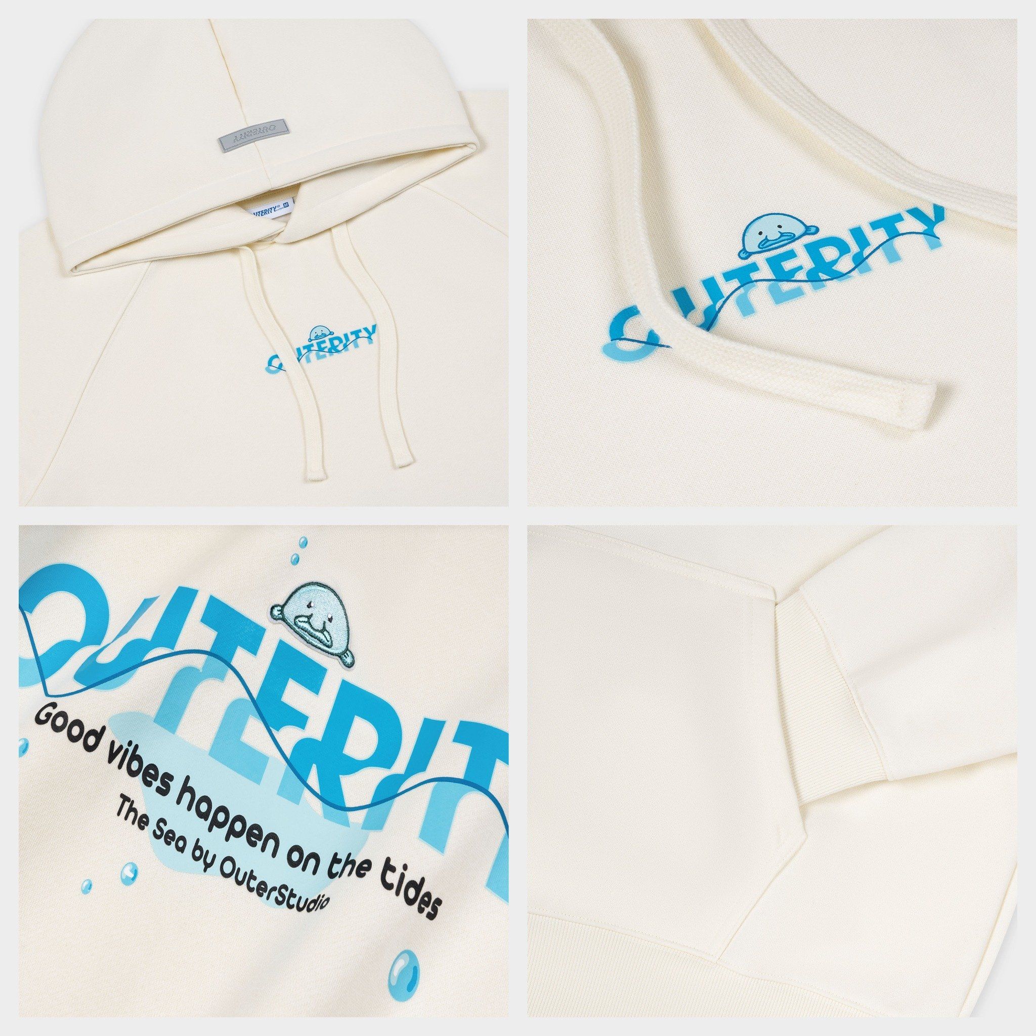 Hoodie Outerity Blue Fish / Canoli Cream