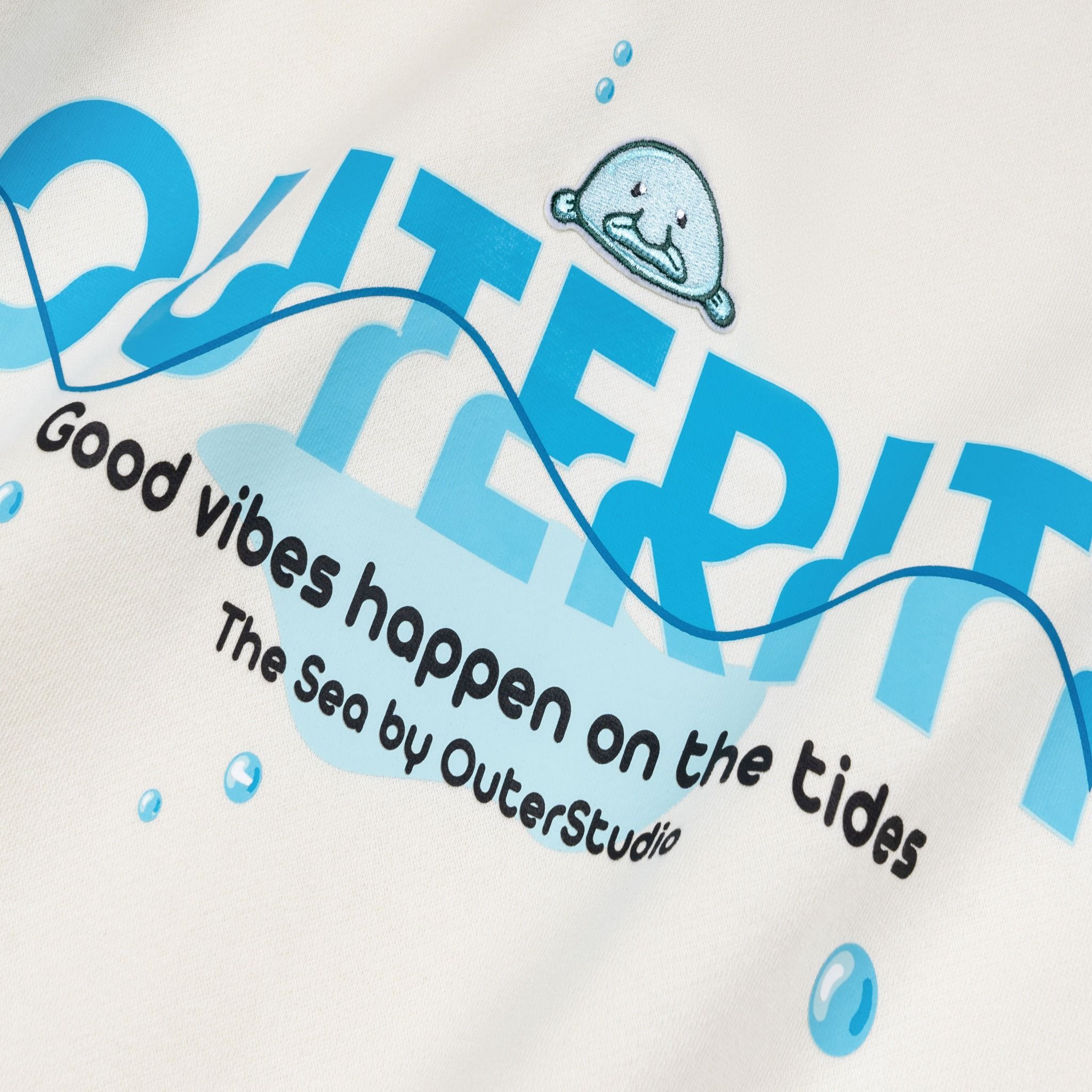 Outerity Hoodie Double Zip Blue Fish / Canoli Cream