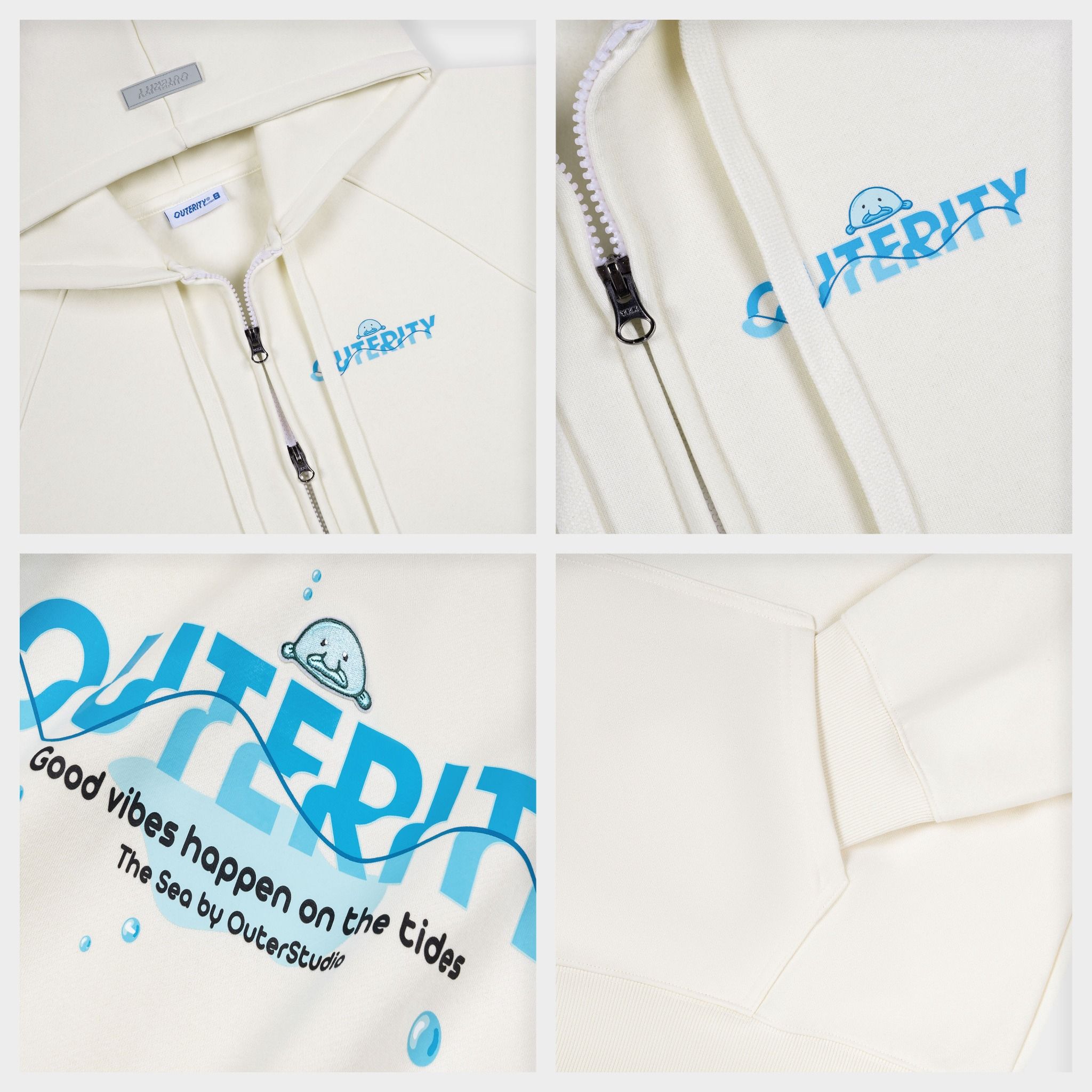 Outerity Hoodie Double Zip Blue Fish / Canoli Cream
