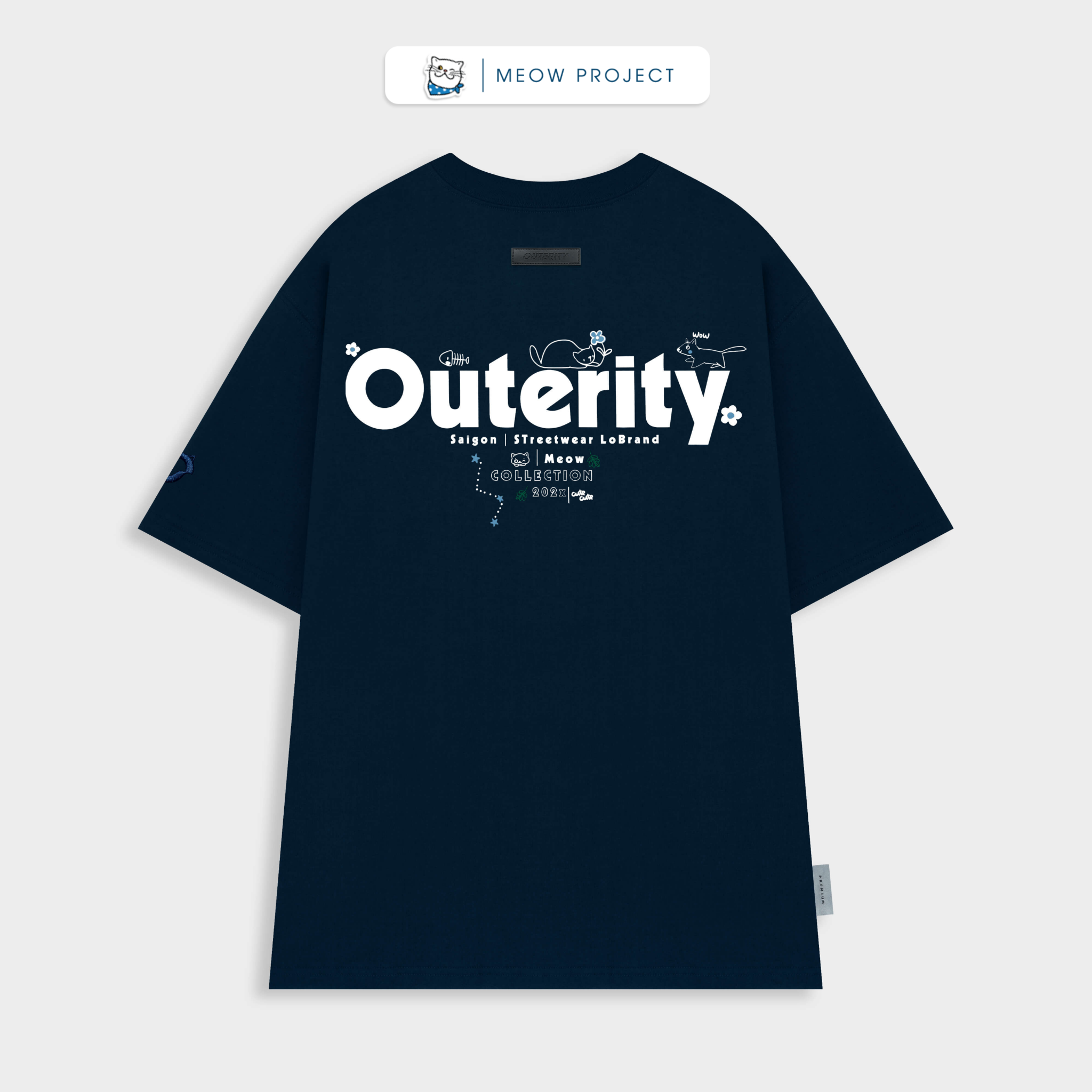 Outerity Meow's Garden Tee / Navy Poeny