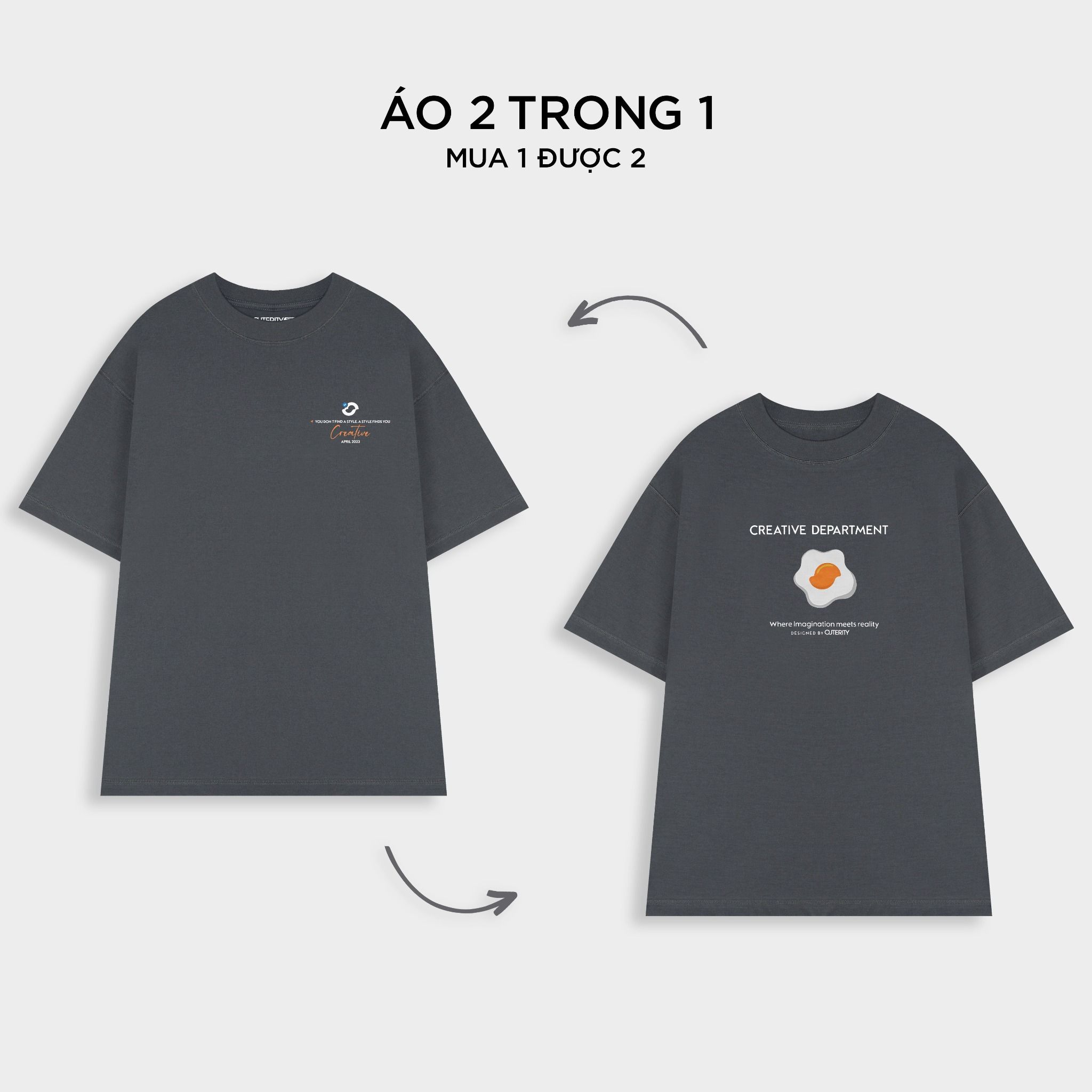 Outerity Double Tee Collection - Fried Egg / Gray Pinstripe