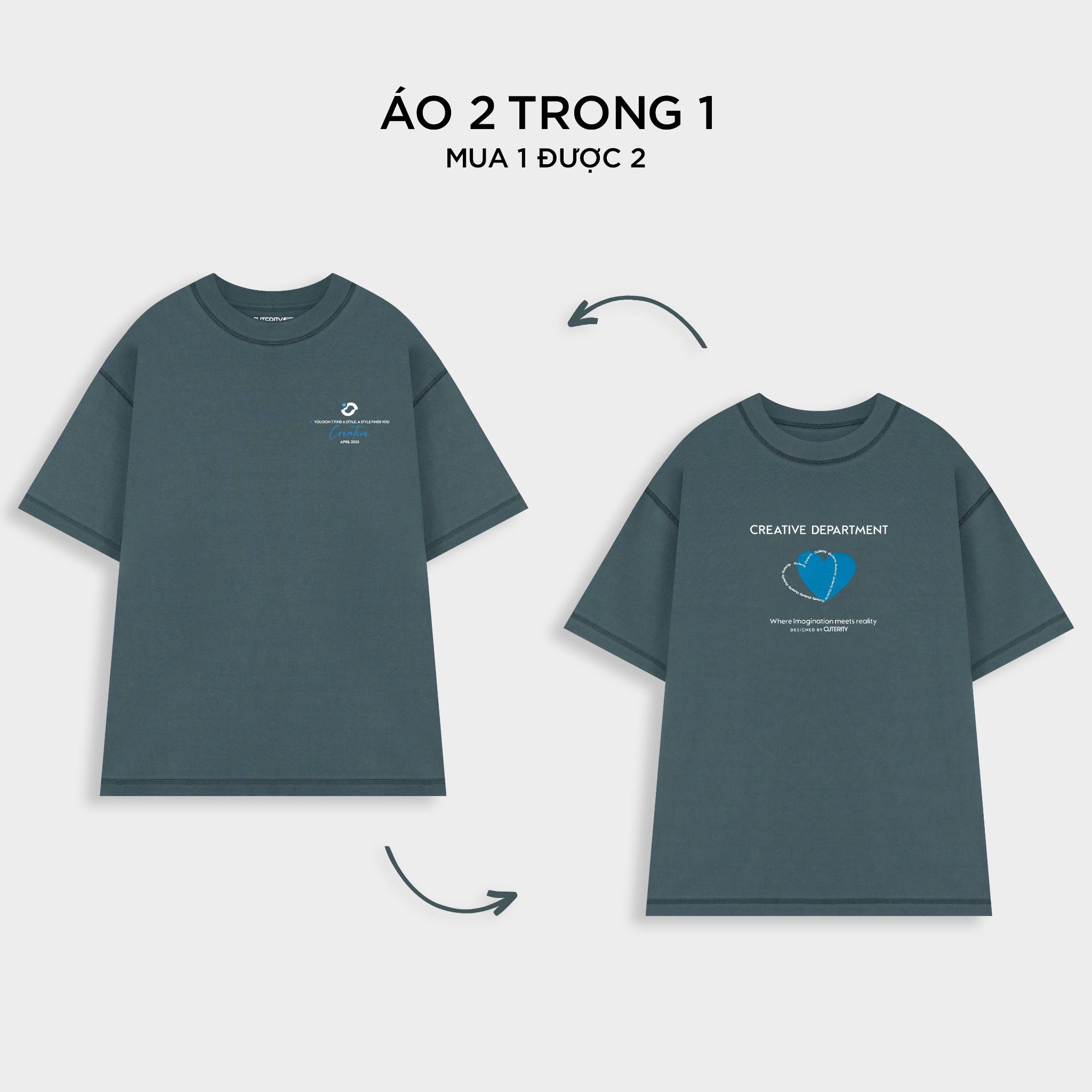 Outerity Double Tee Collection - Blue Heart / Dark Slate