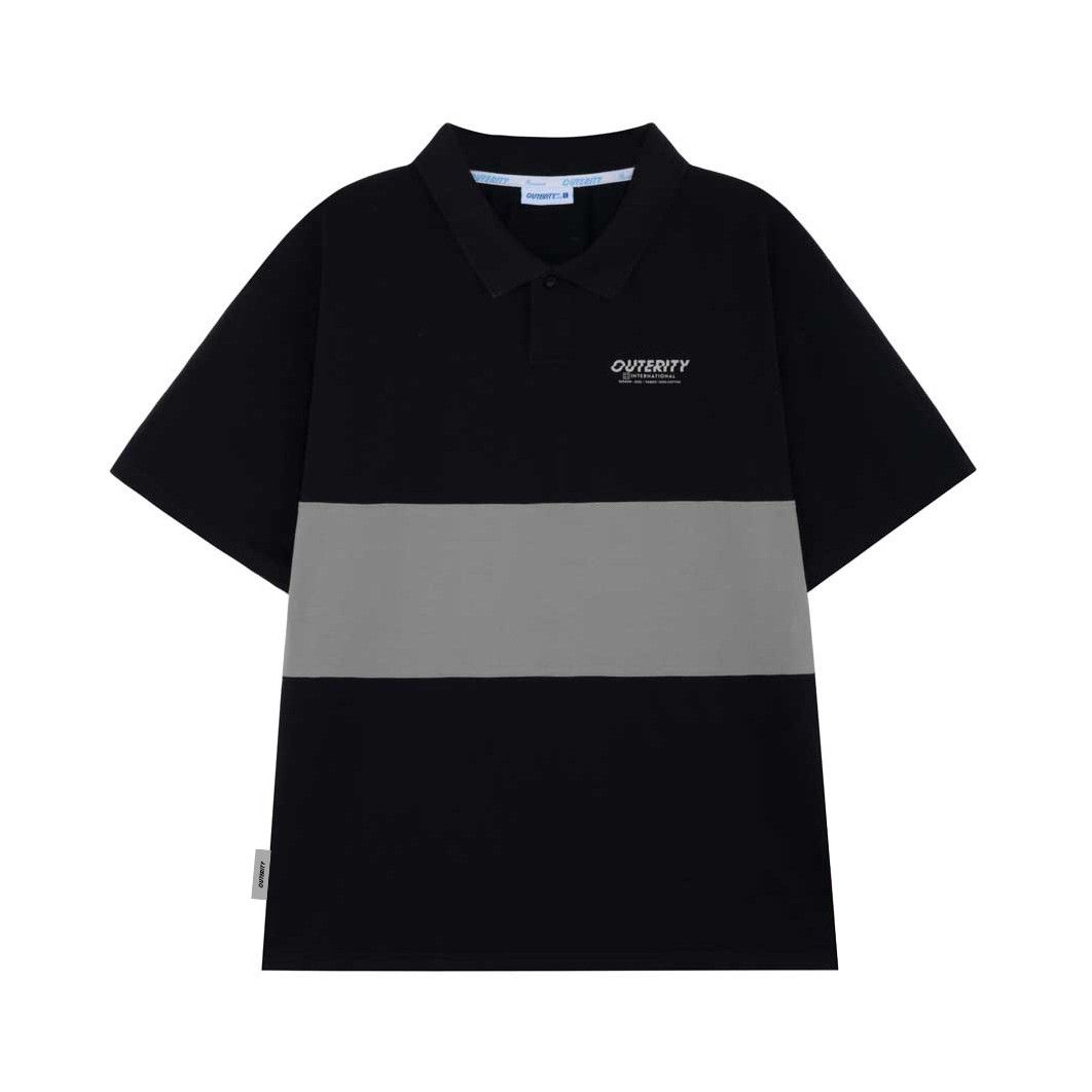  CROSS CUT POLO / Black-Grey Color 