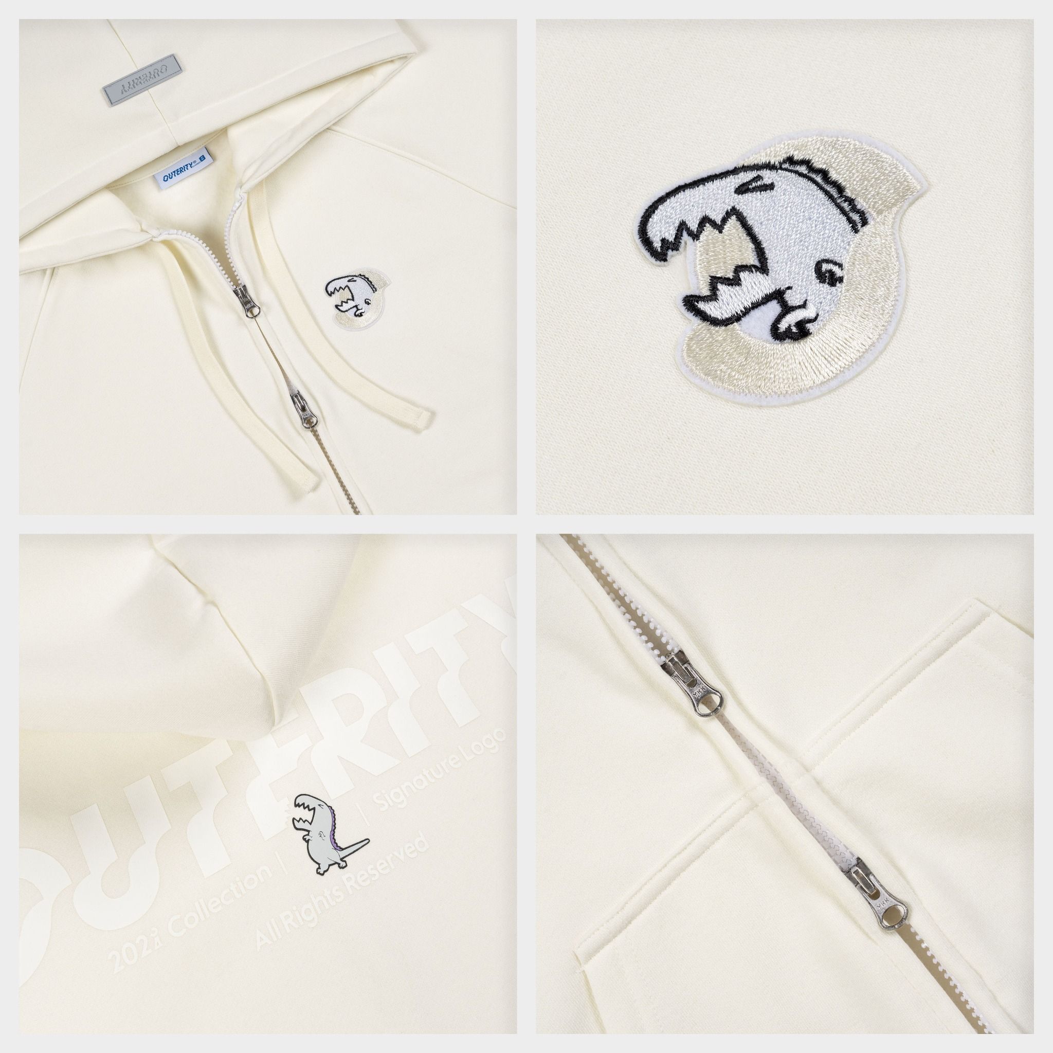 Outerity Basic Hoodie Double Zip Dino / Canoli cream