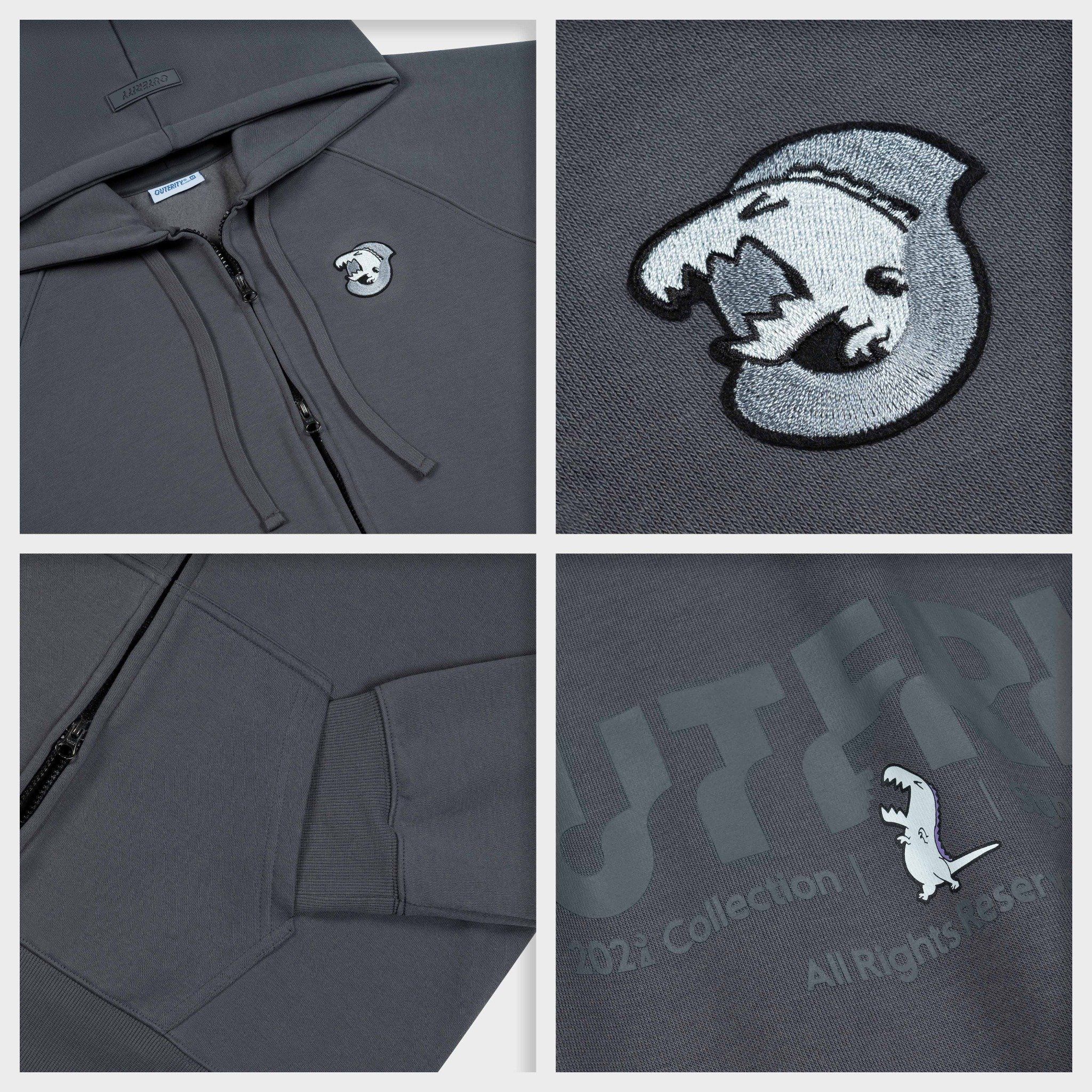 Outerity Basic Hoodie Double Zip Dino / Gray pintripe