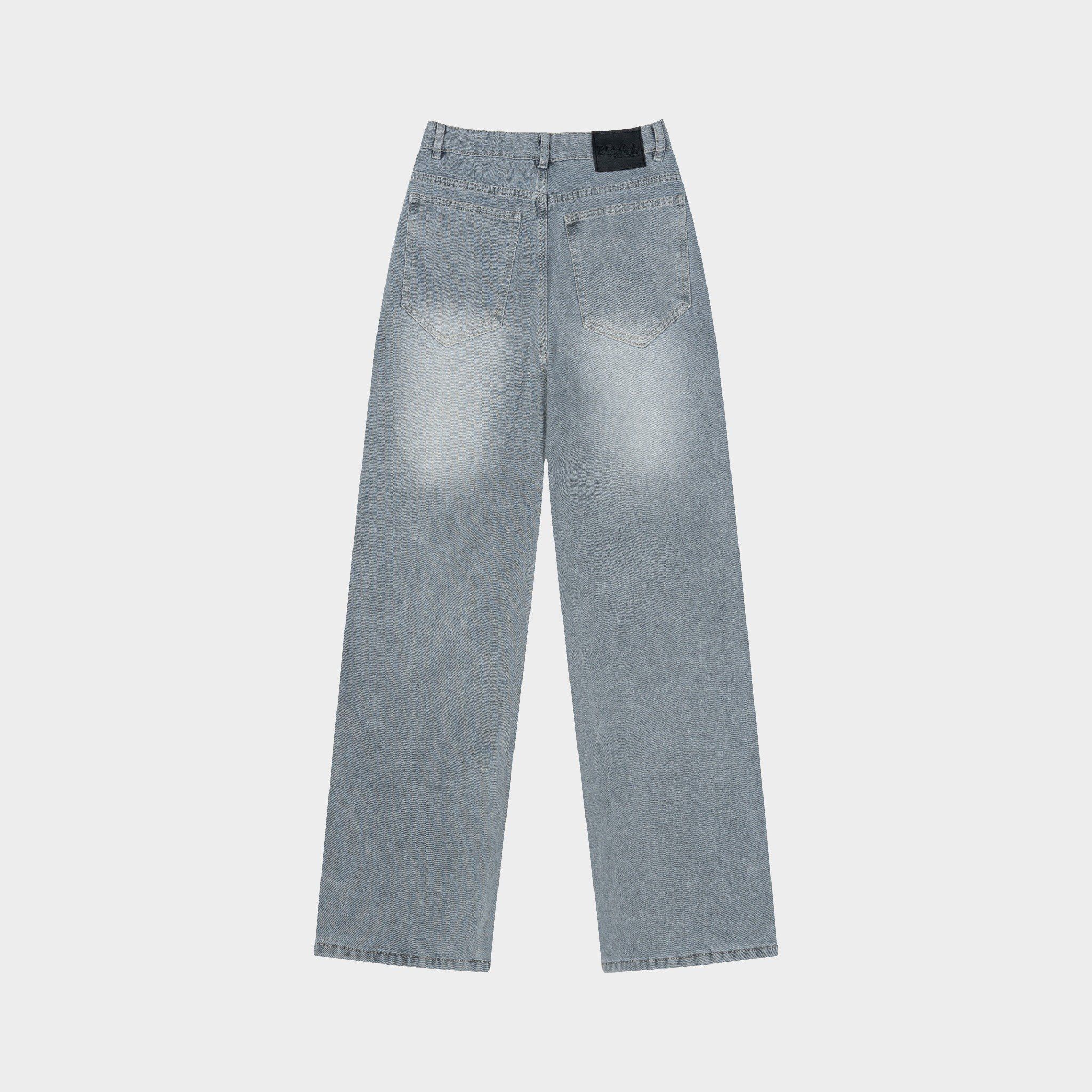 Outerity Jean Wash Cạp Cao Form Unisex / Xám Nhạt
