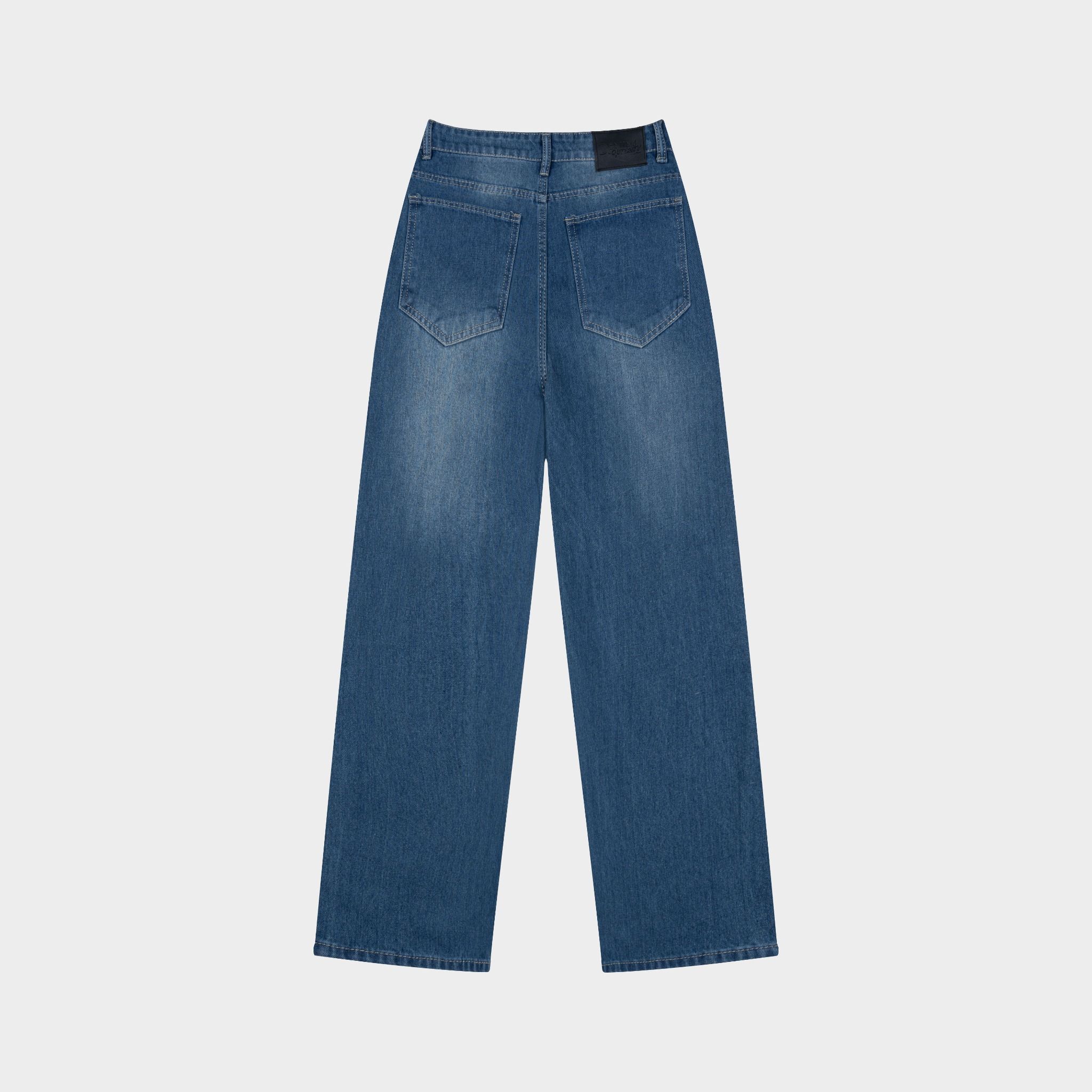 Outerity Jean Wash Cạp Cao Form Unisex / Xanh Biển